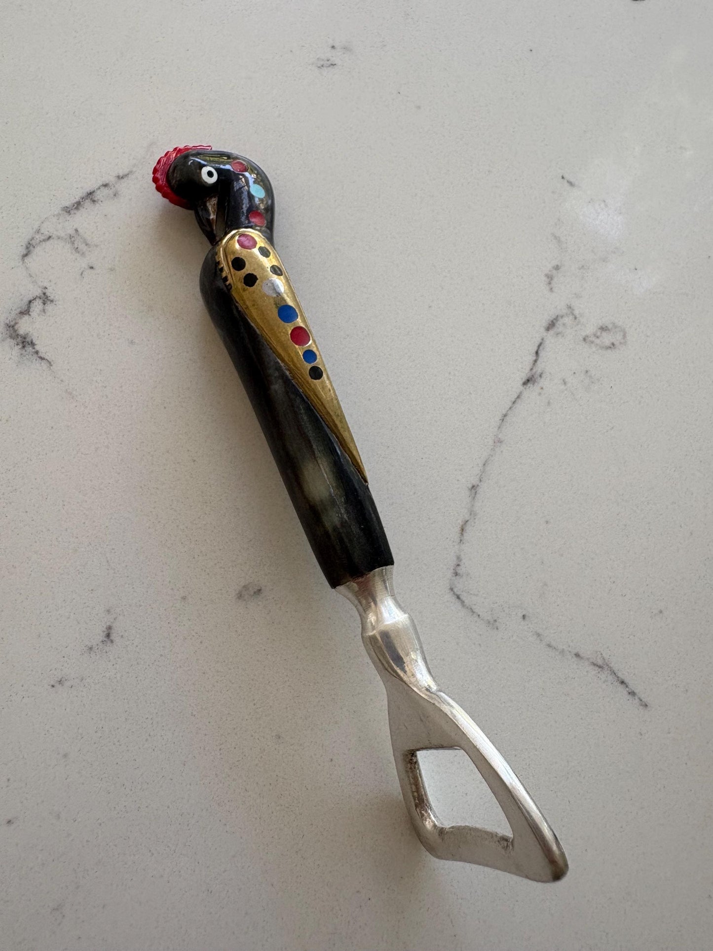 Vintage Jezzine Bird Bottle Opener: Carved Phoenix, Brass Wings