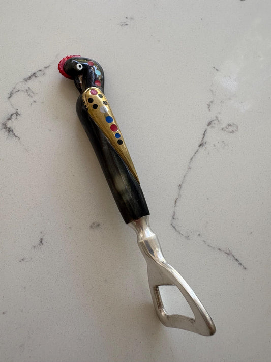 Vintage Jezzine Bird Bottle Opener: Carved Phoenix, Brass Wings