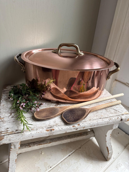 French Oval Copper Lidded Pan, Kitchenalia