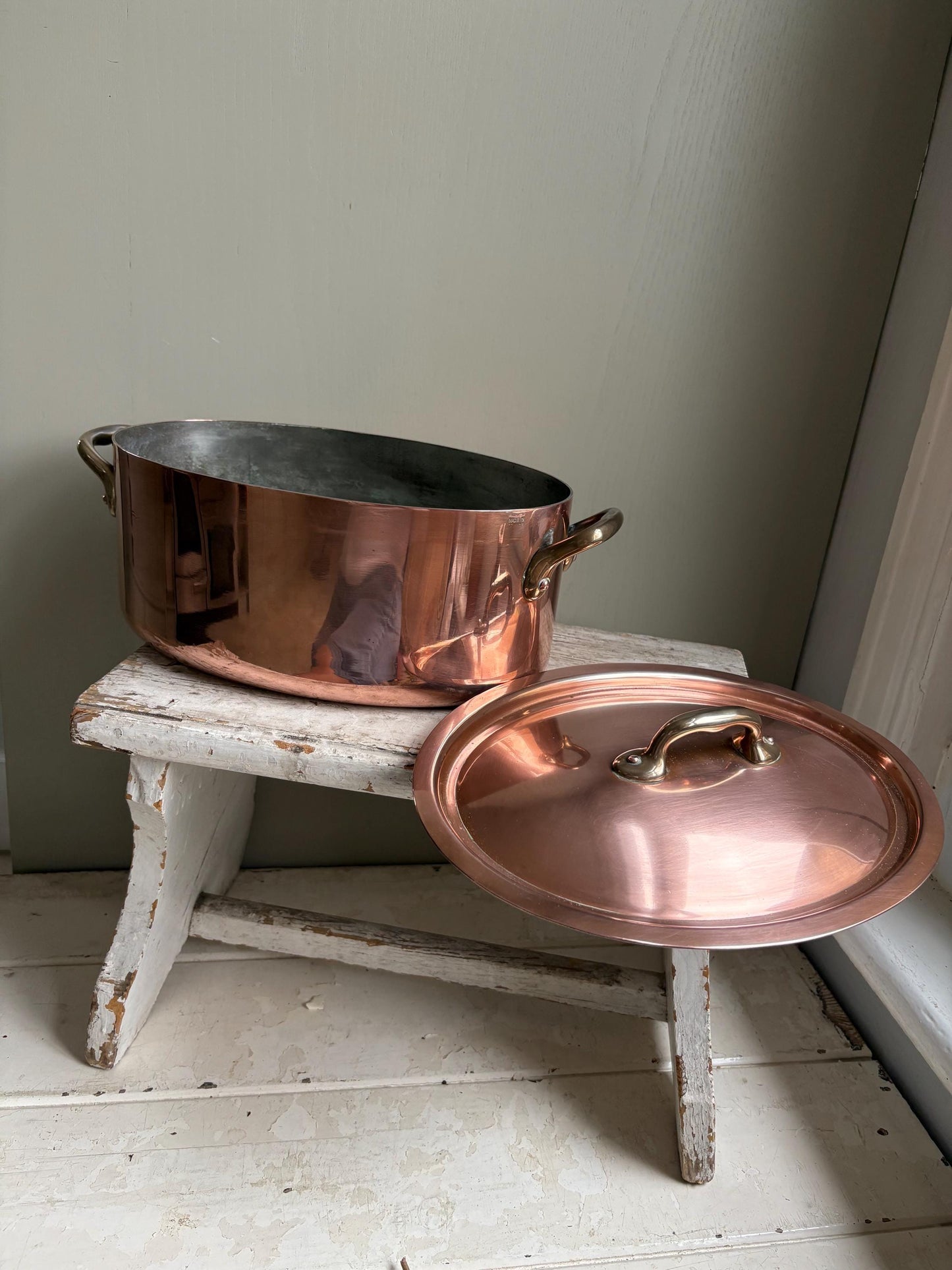 French Oval Copper Lidded Pan, Kitchenalia
