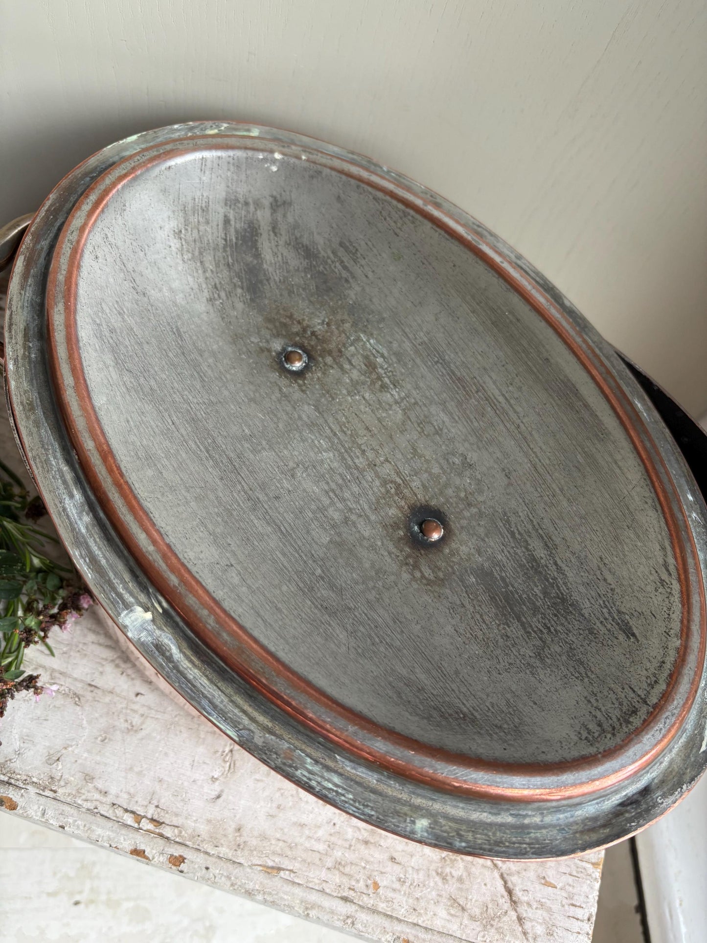 French Oval Copper Lidded Pan, Kitchenalia