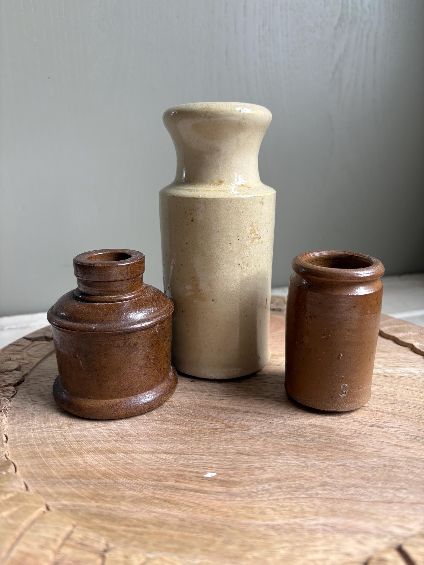Trio of Three Stoneware Bottles, Price is for all Three.