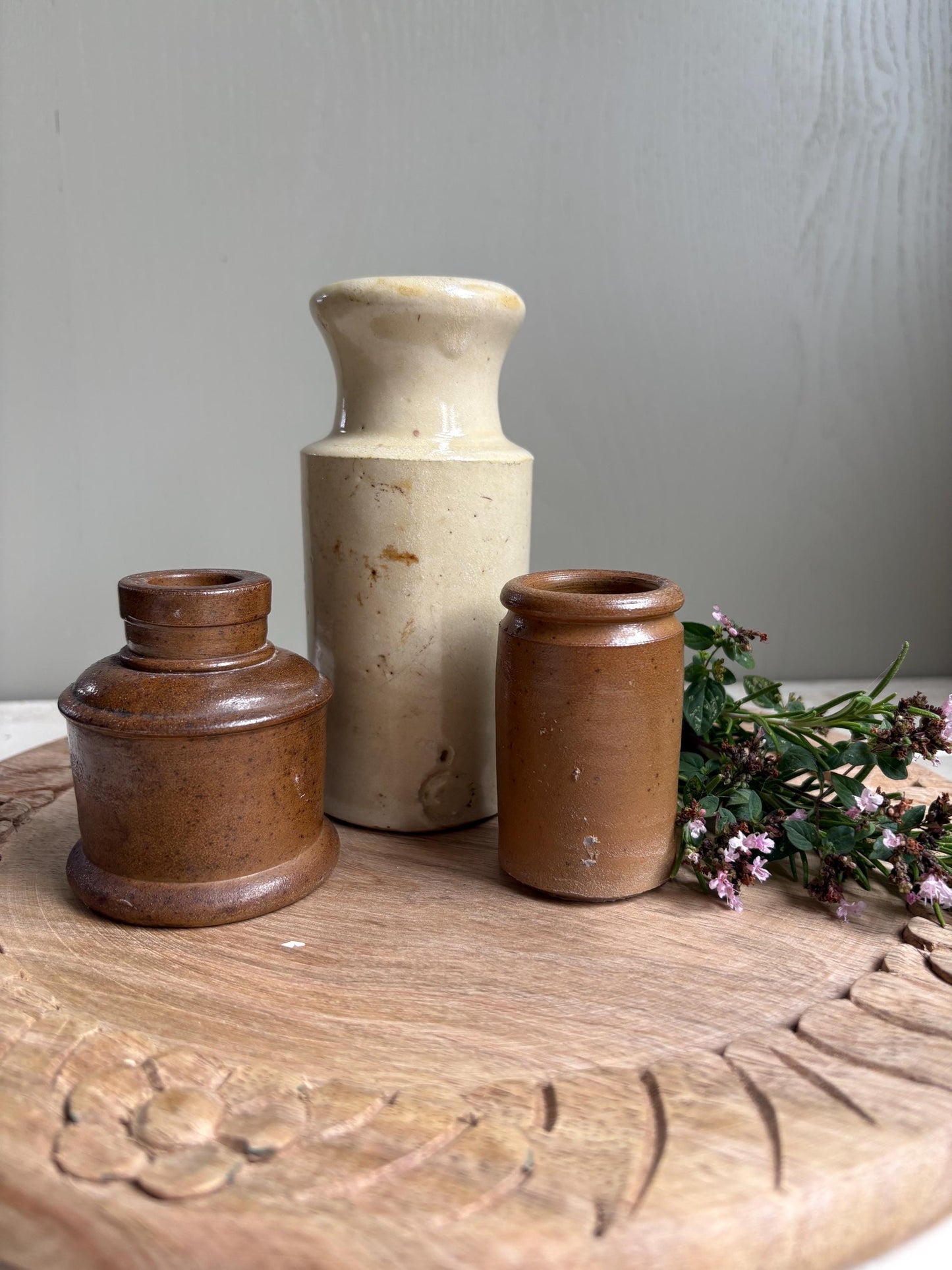 Trio of Three Stoneware Bottles, Price is for all Three.