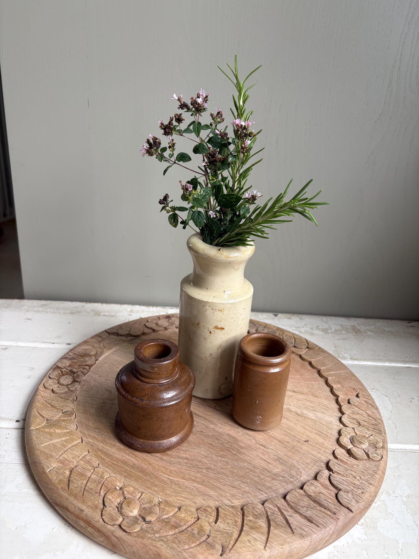 Trio of Three Stoneware Bottles, Price is for all Three.