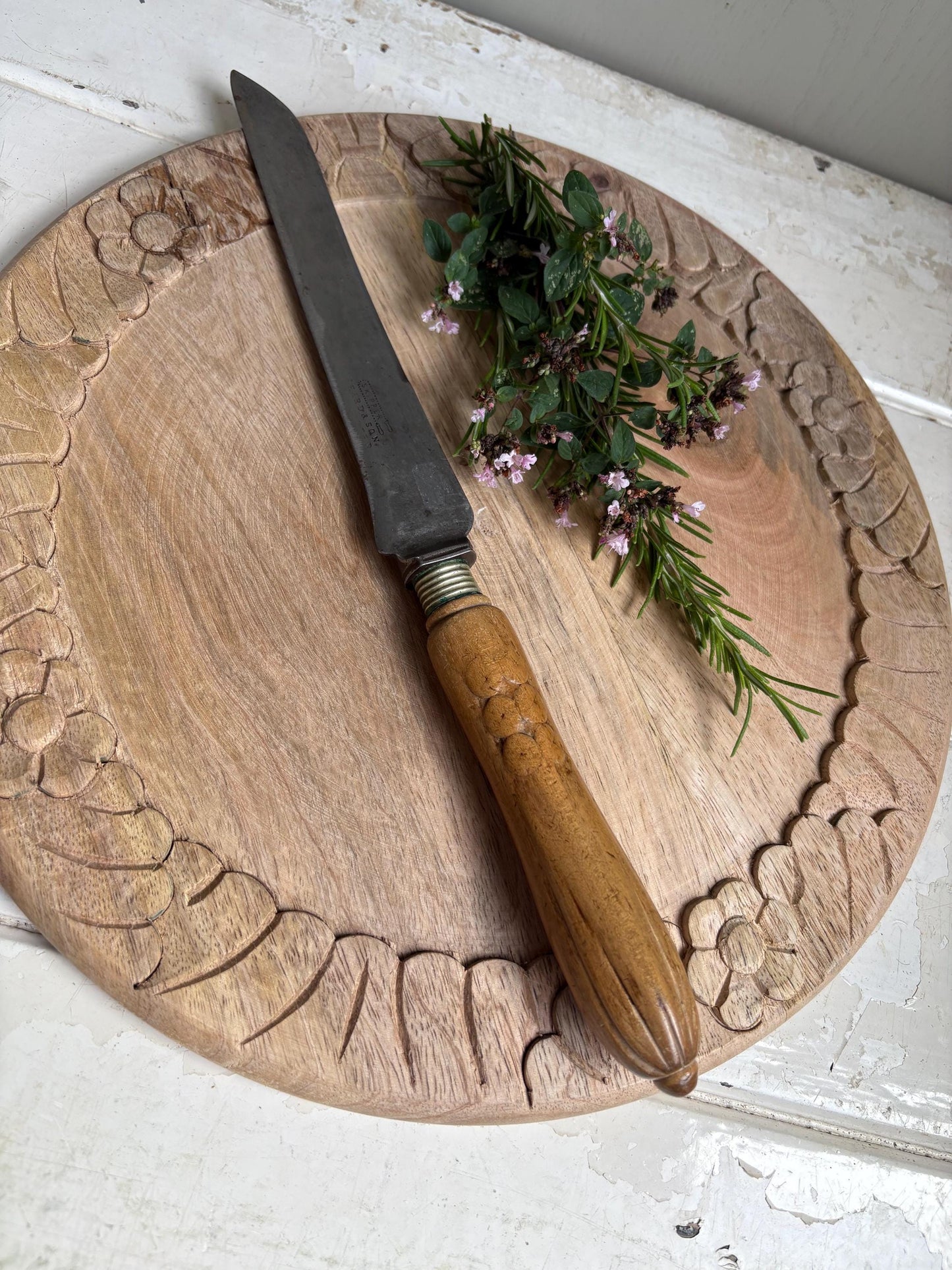 Antique Bead Treen Handle, Old English Bread Cutter.