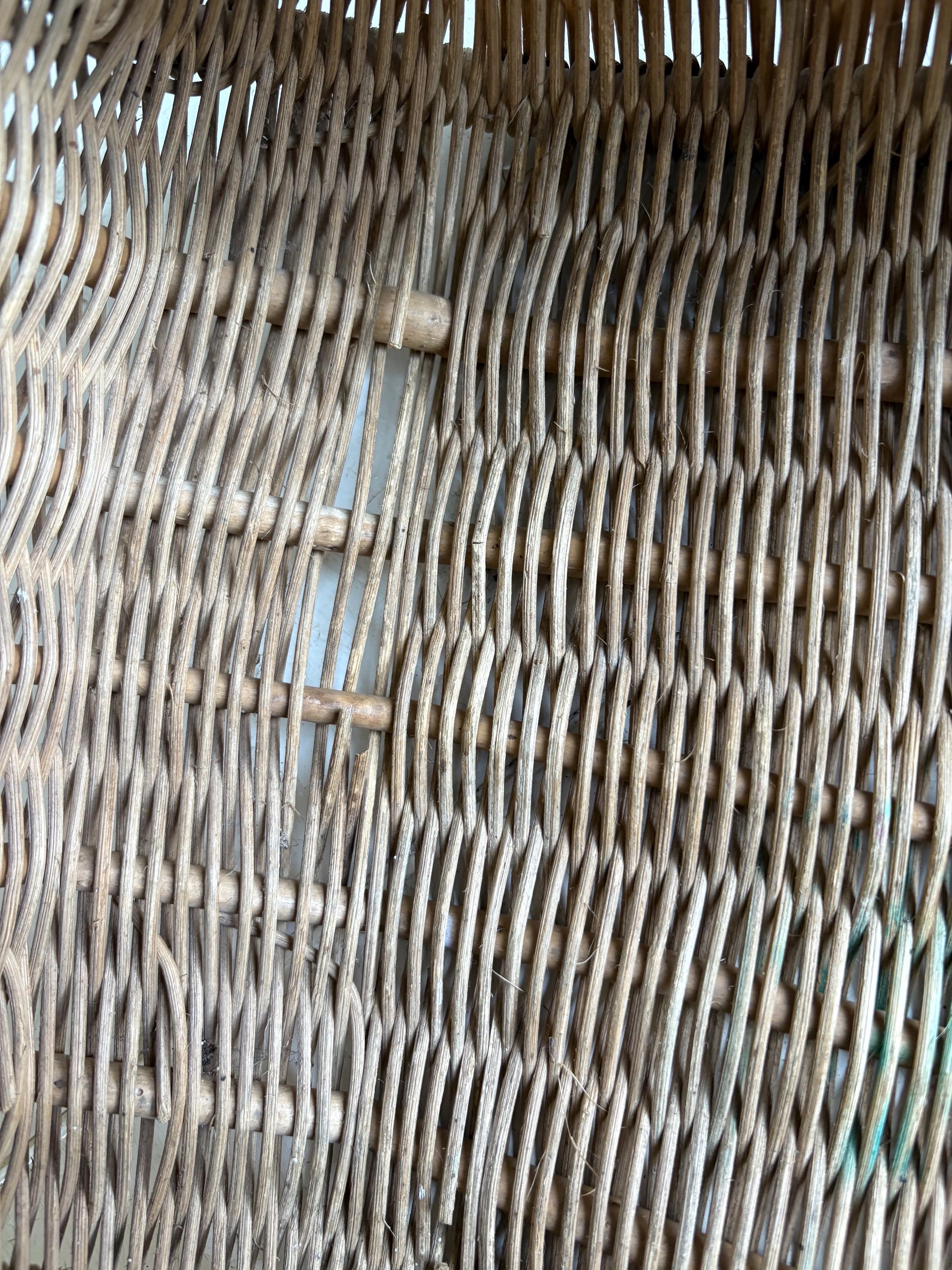 Vintage Wicker Basket with Woven Flowers - 1950s/60s Display Piece