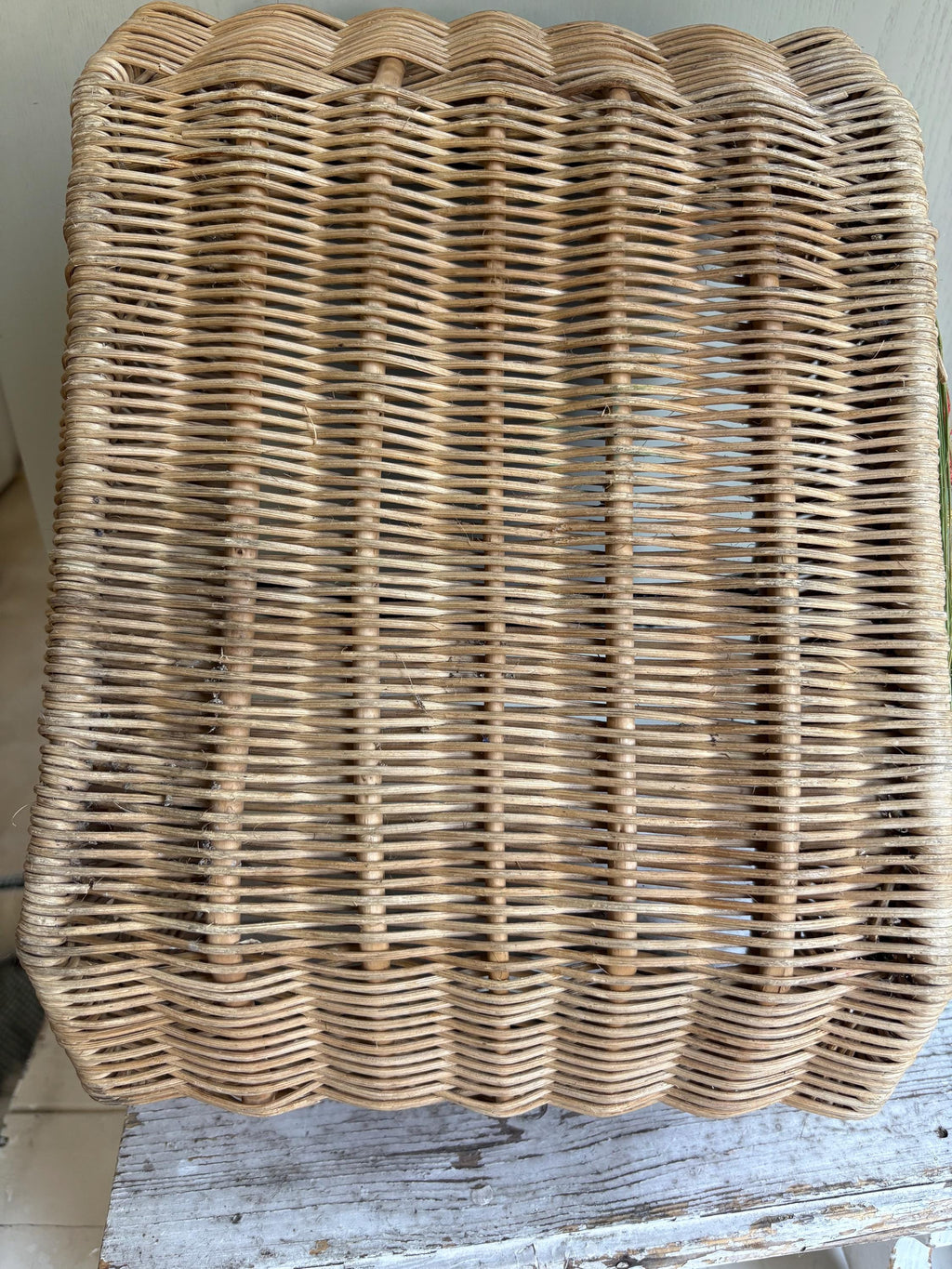 Vintage Wicker Basket with Woven Flowers - 1950s/60s Display Piece