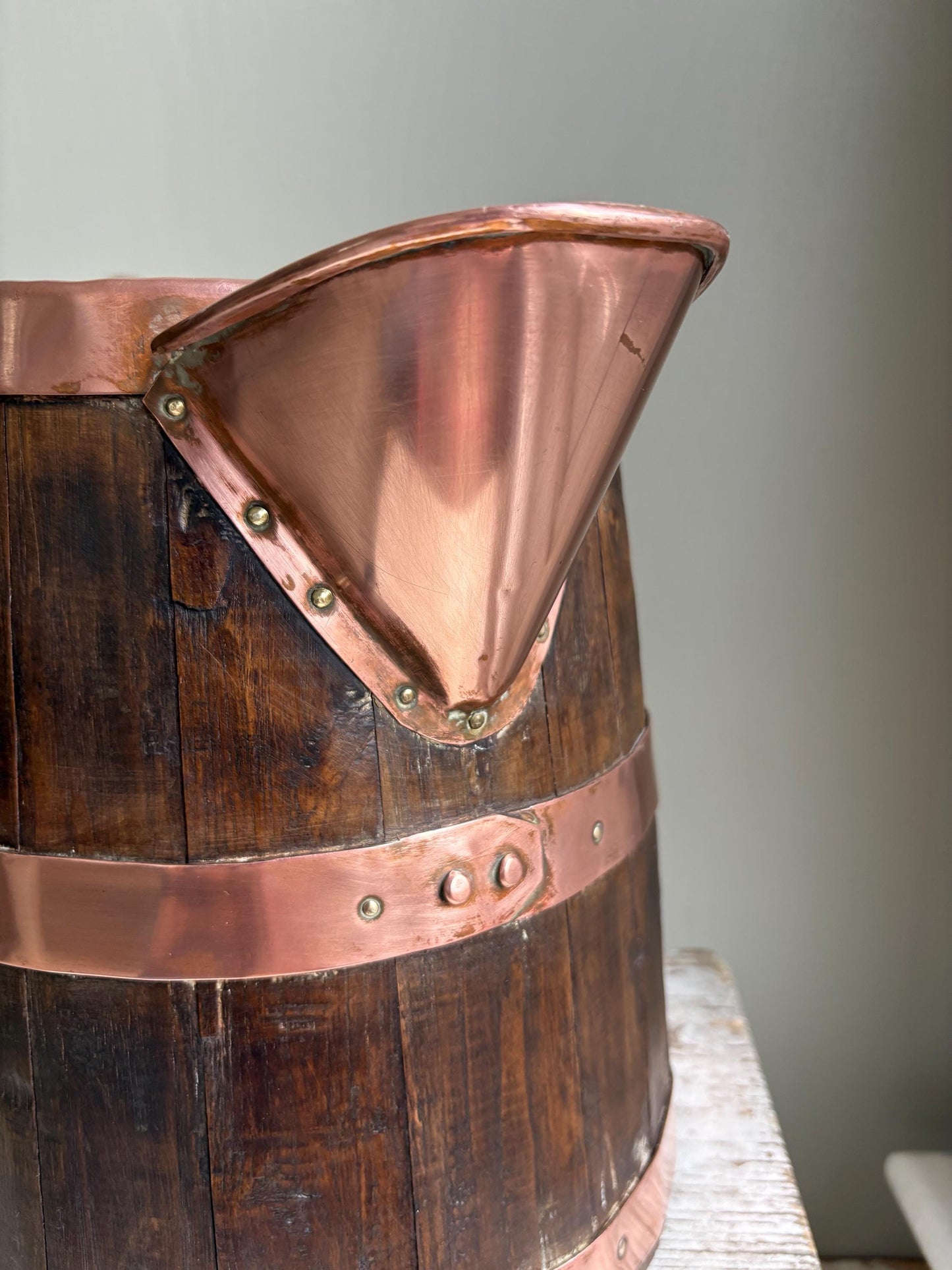 Coopered Oak and Copper Cider Jug, Ale Jug