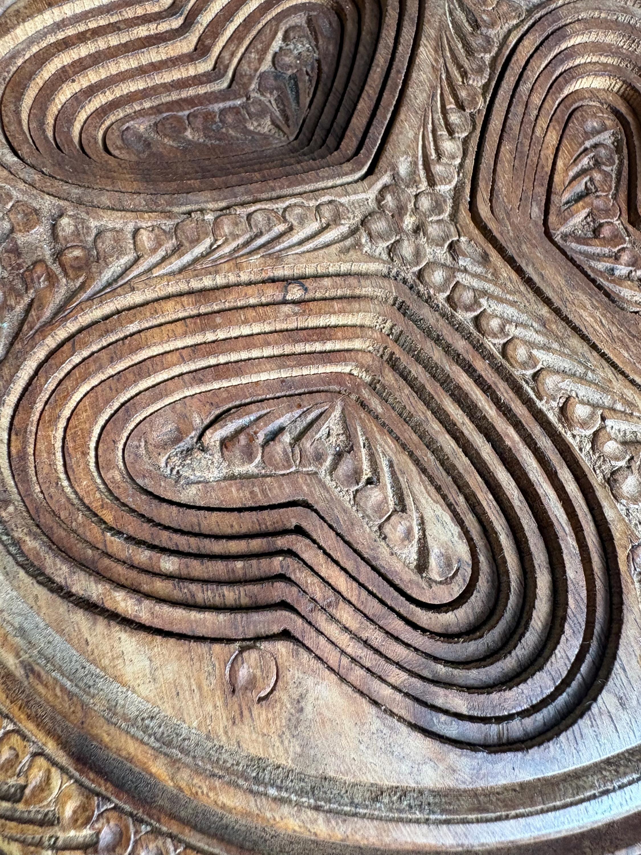 Vintage Collapsible Wooden Basket: Carved Heart Compartments