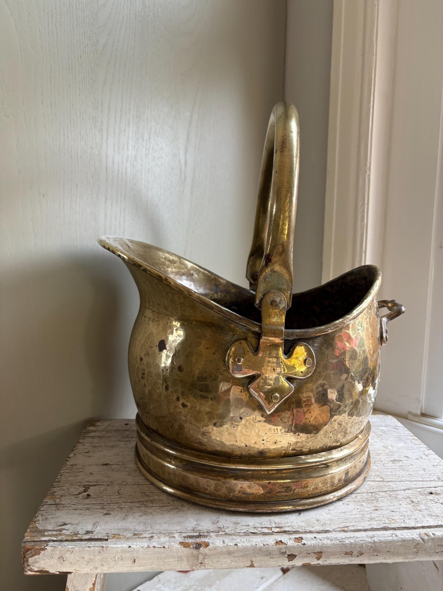 Hammered Brass Coal Bucket: Fireside Log Holder, Planter