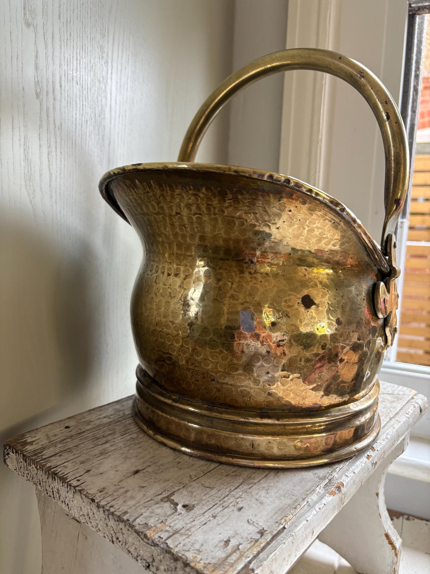 Hammered Brass Coal Bucket: Fireside Log Holder, Planter