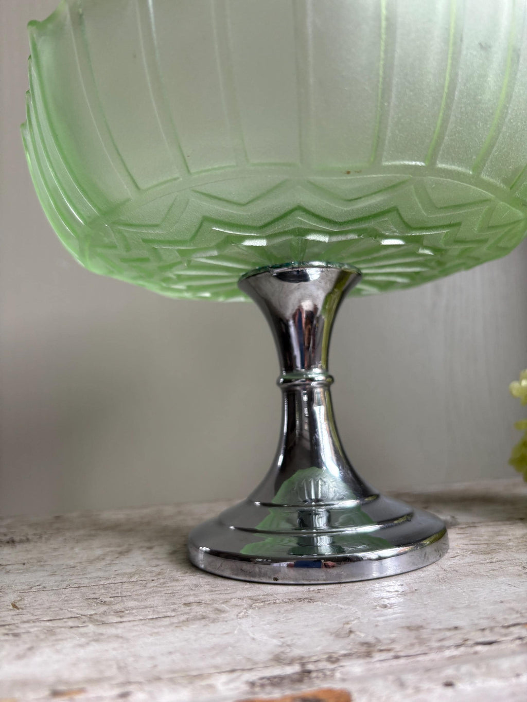 Vintage Footed Green Glass Pedestal Bowl