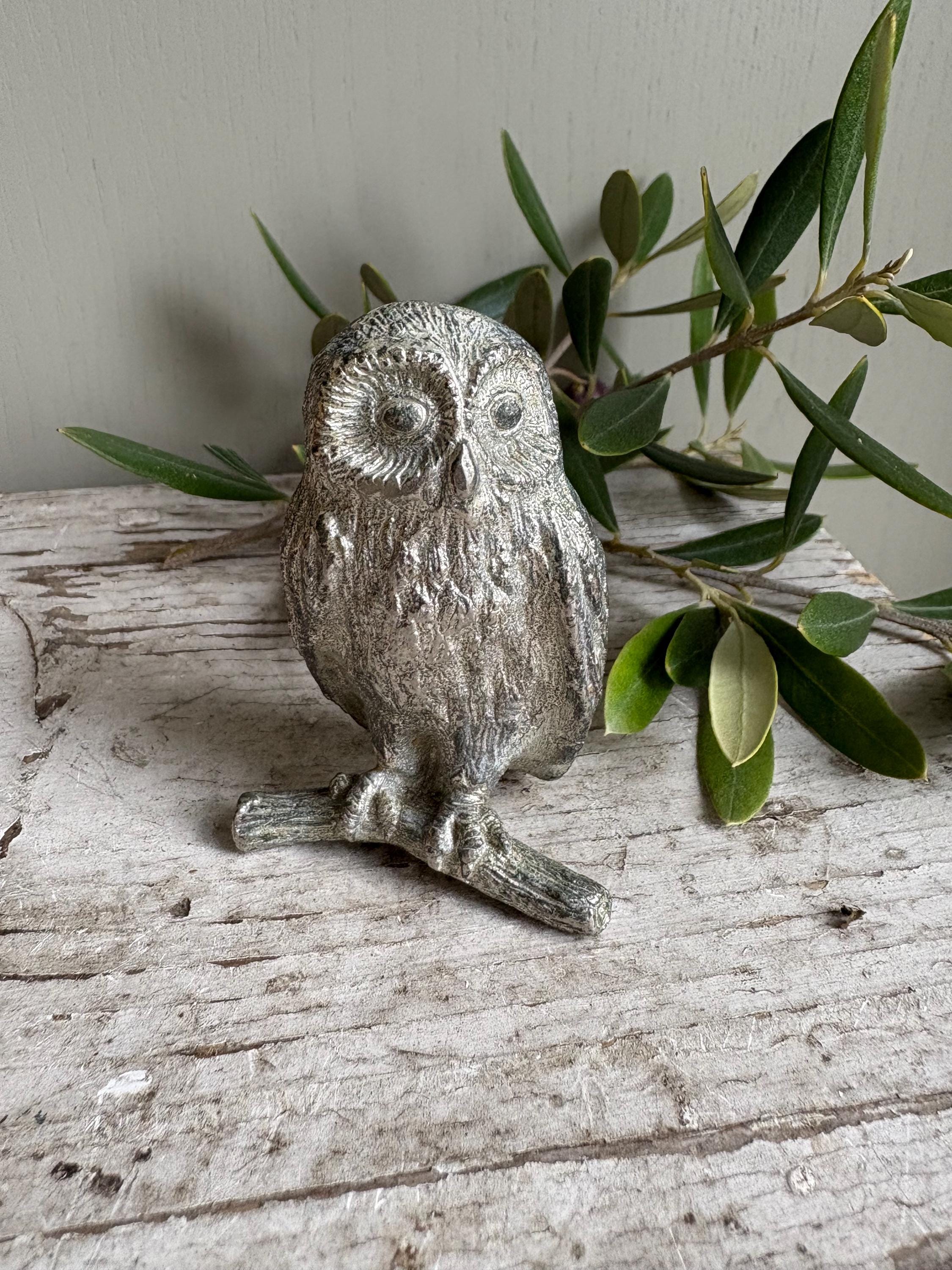 Owl Ornament, Vintage White Metal Owl