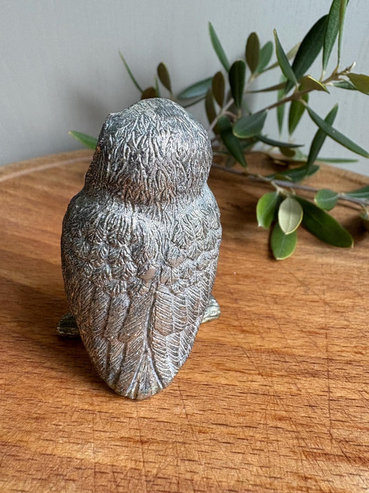 Owl Ornament, Vintage White Metal Owl