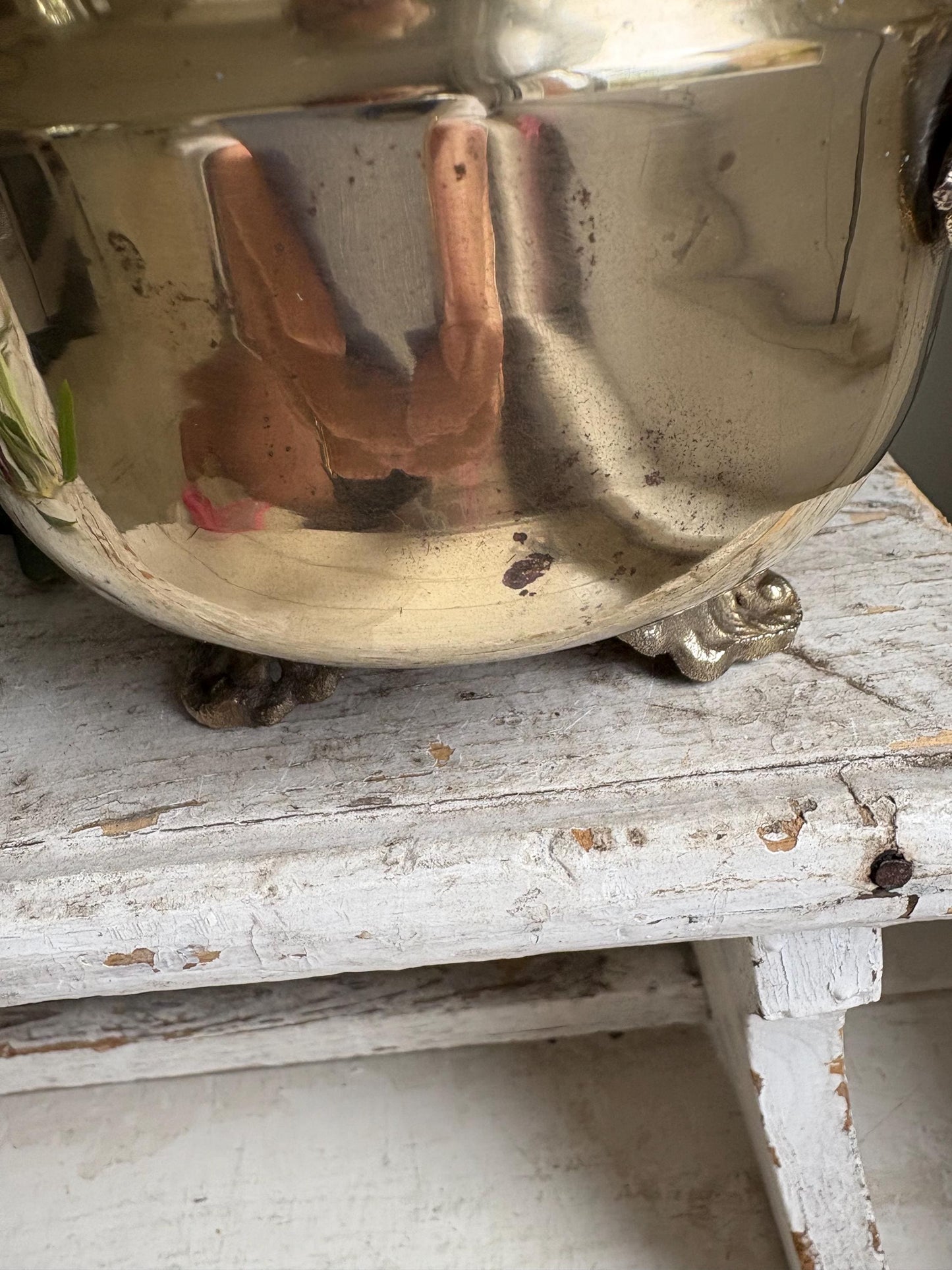 Brass Planter - Three footed plant pot with side handles, Indoor house planter.