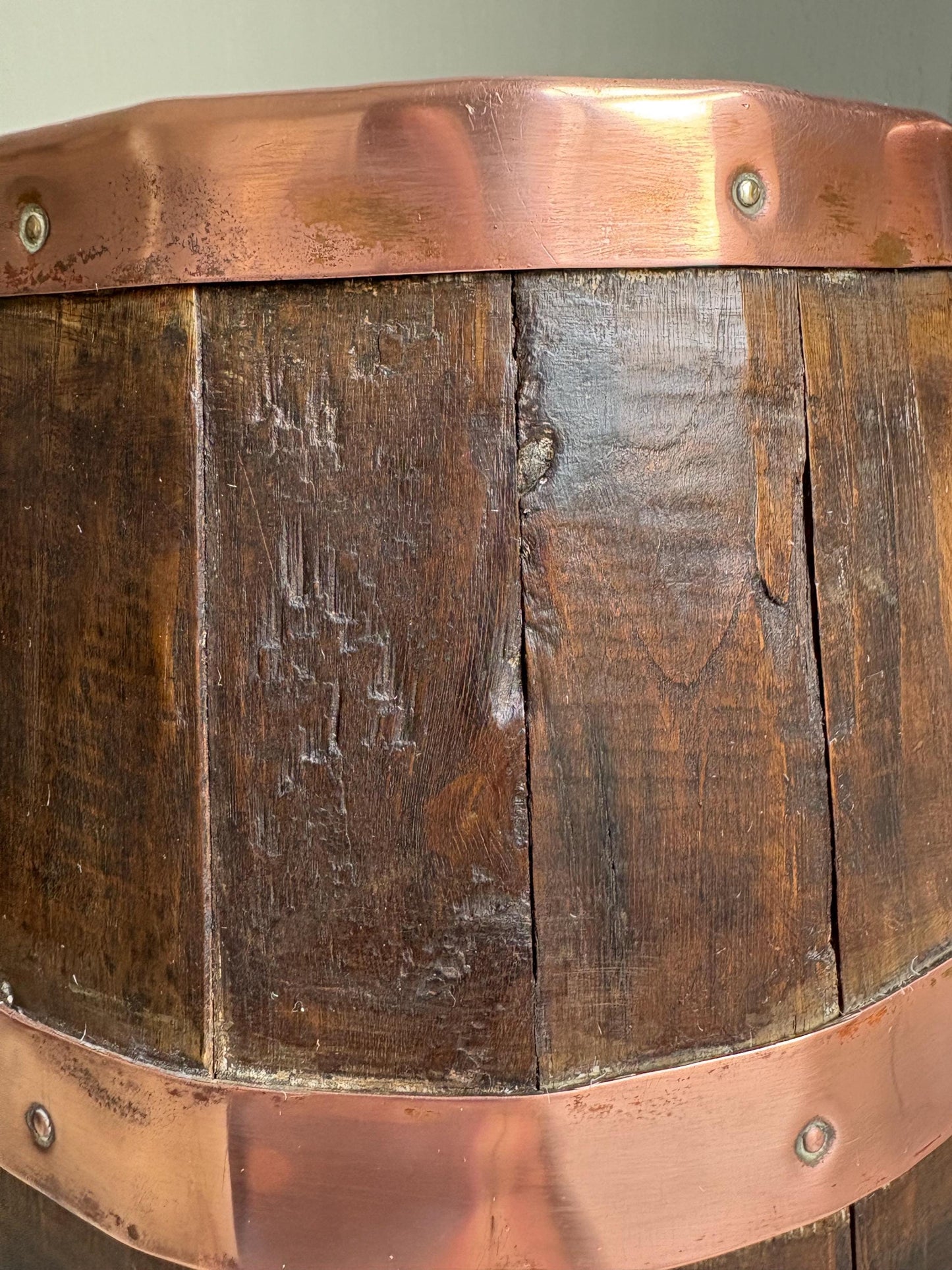 Coopered Oak and Copper Cider Jug, Ale Jug