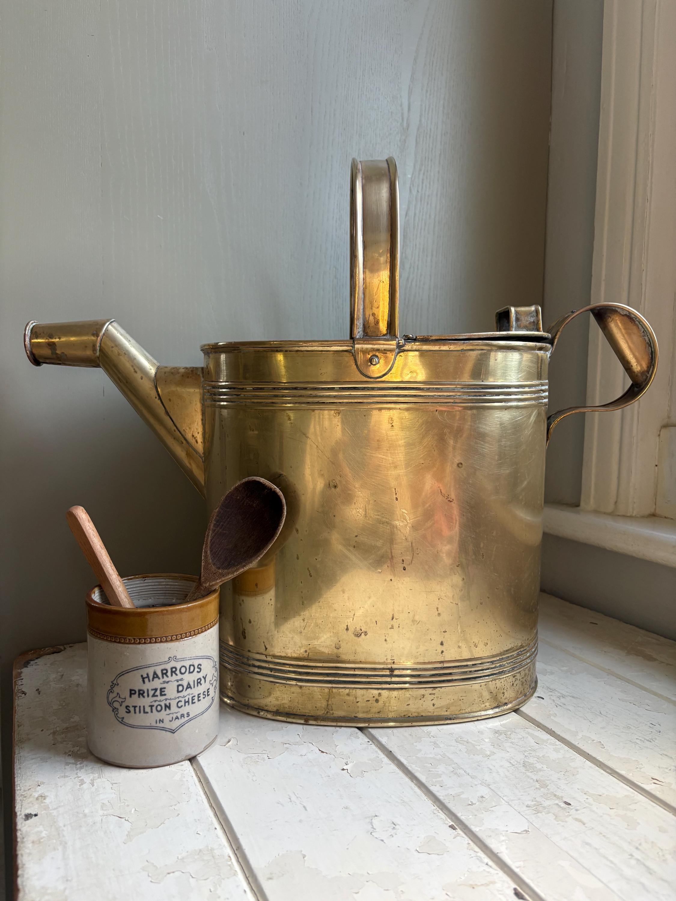 Very Large Brass Hot Water Carrier: Victorian Edwardian Watering Can