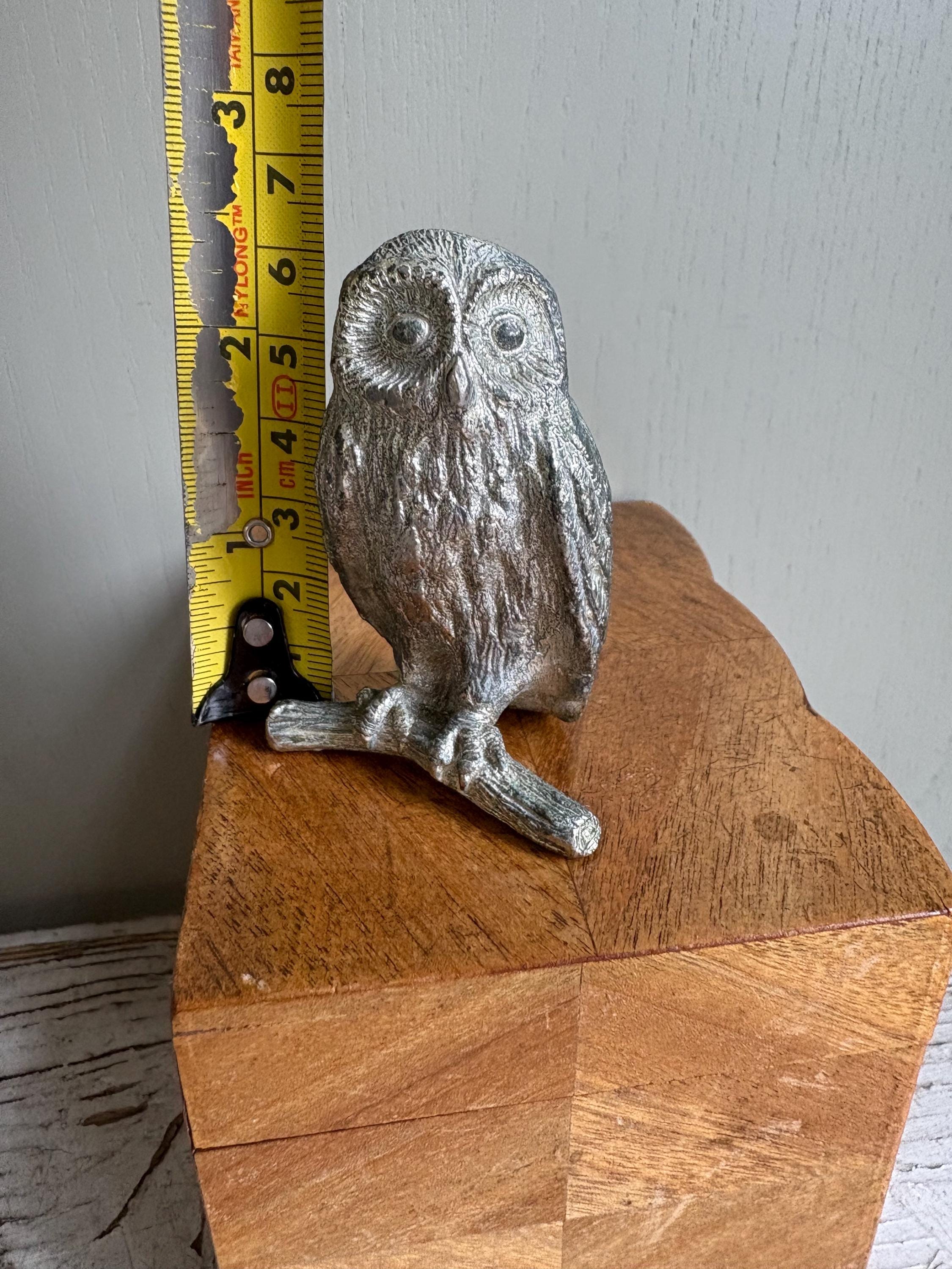 Owl Ornament, Vintage White Metal Owl