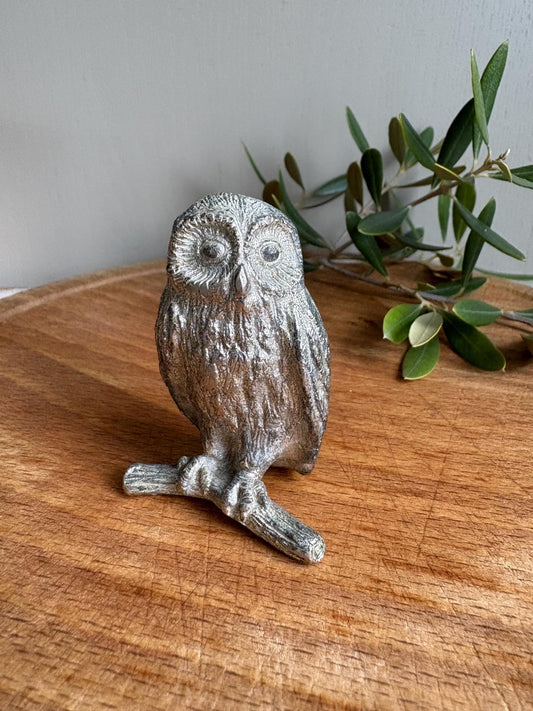 Owl Ornament, Vintage White Metal Owl