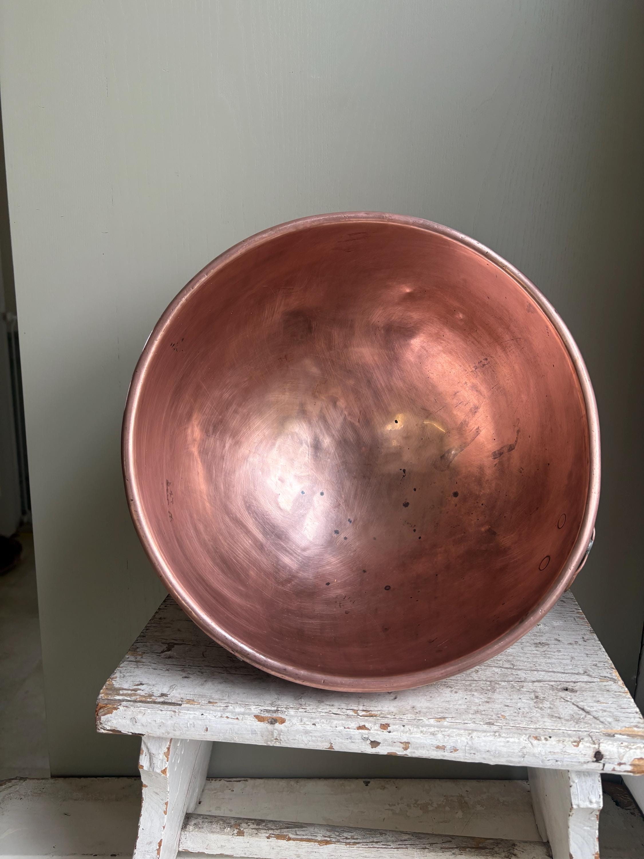 Large Copper Mixing Bowl, Vintage Kitchenalia