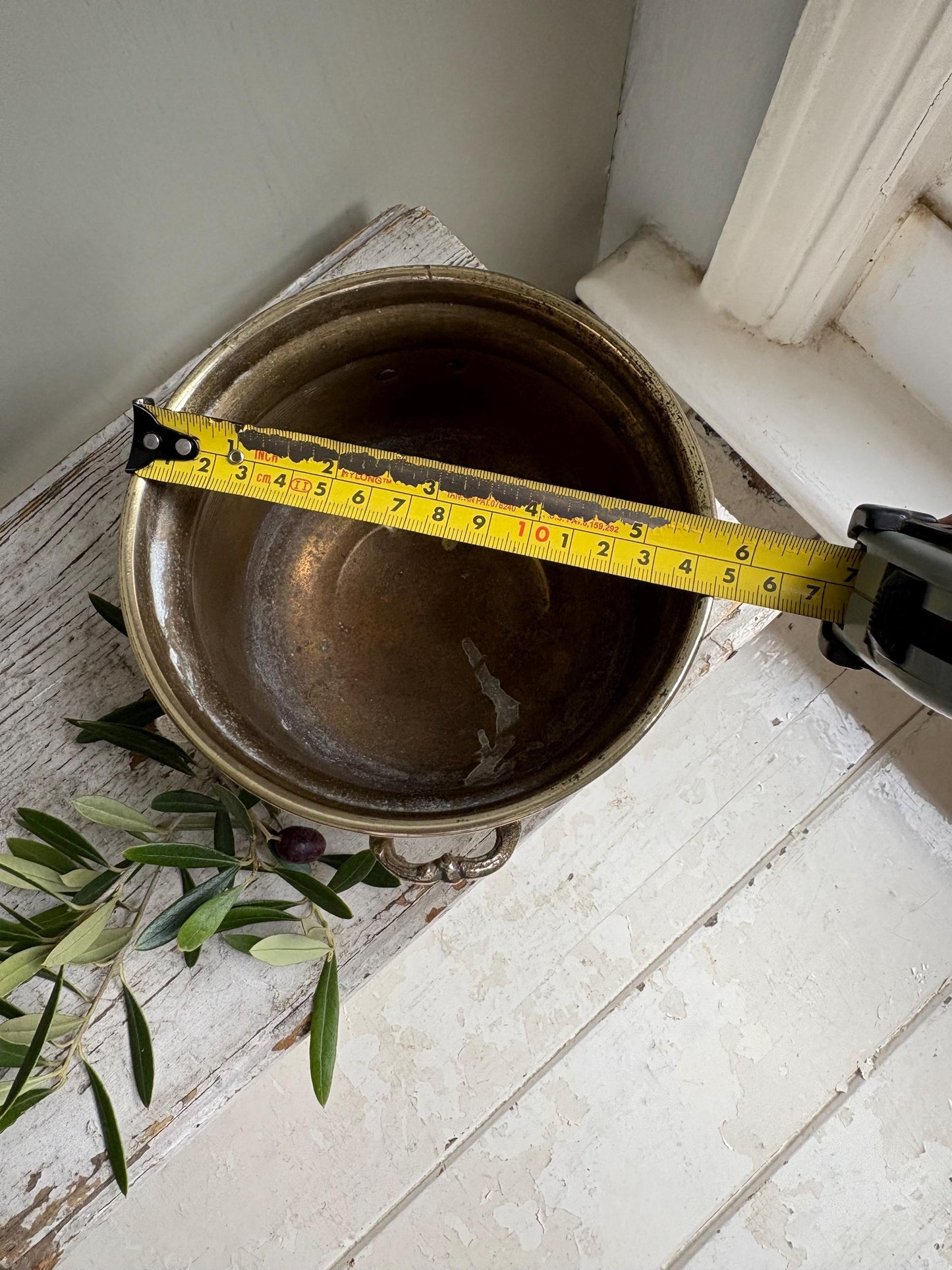Brass Planter - Three footed plant pot with side handles, Indoor house planter.