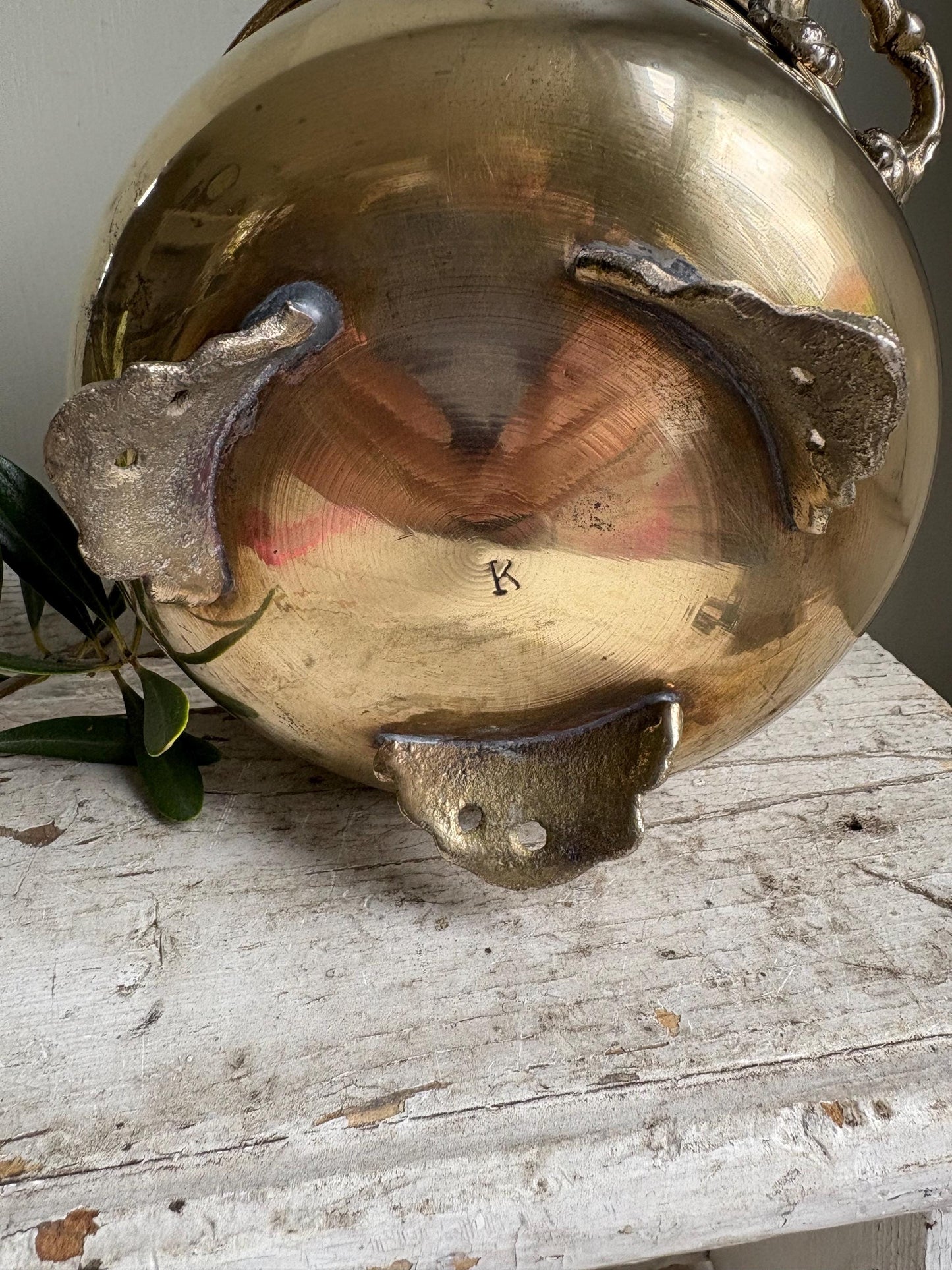 Brass Planter - Three footed plant pot with side handles, Indoor house planter.