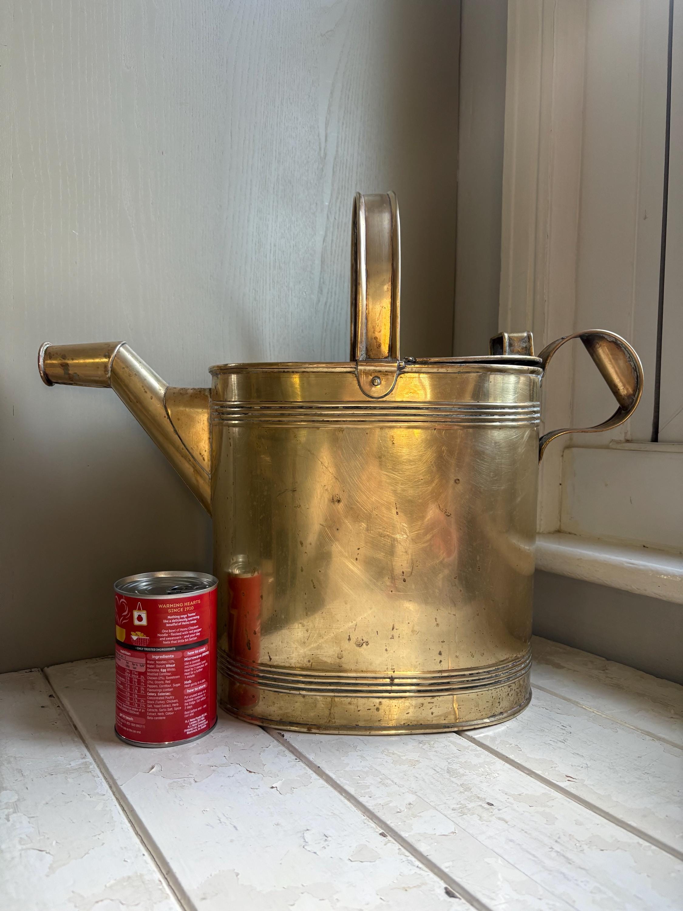 Very Large Brass Hot Water Carrier: Victorian Edwardian Watering Can