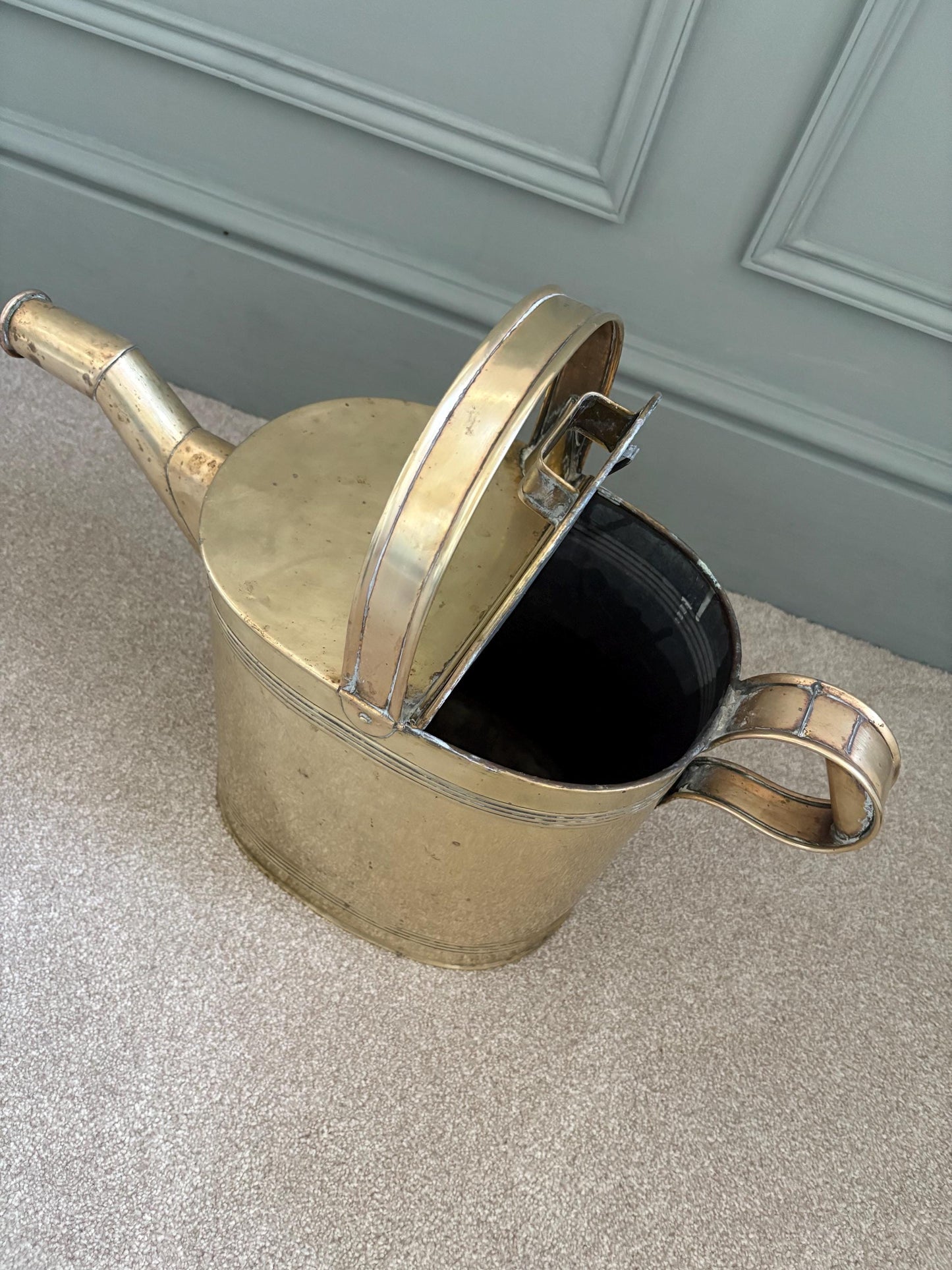 Very Large Brass Hot Water Carrier: Victorian Edwardian Watering Can