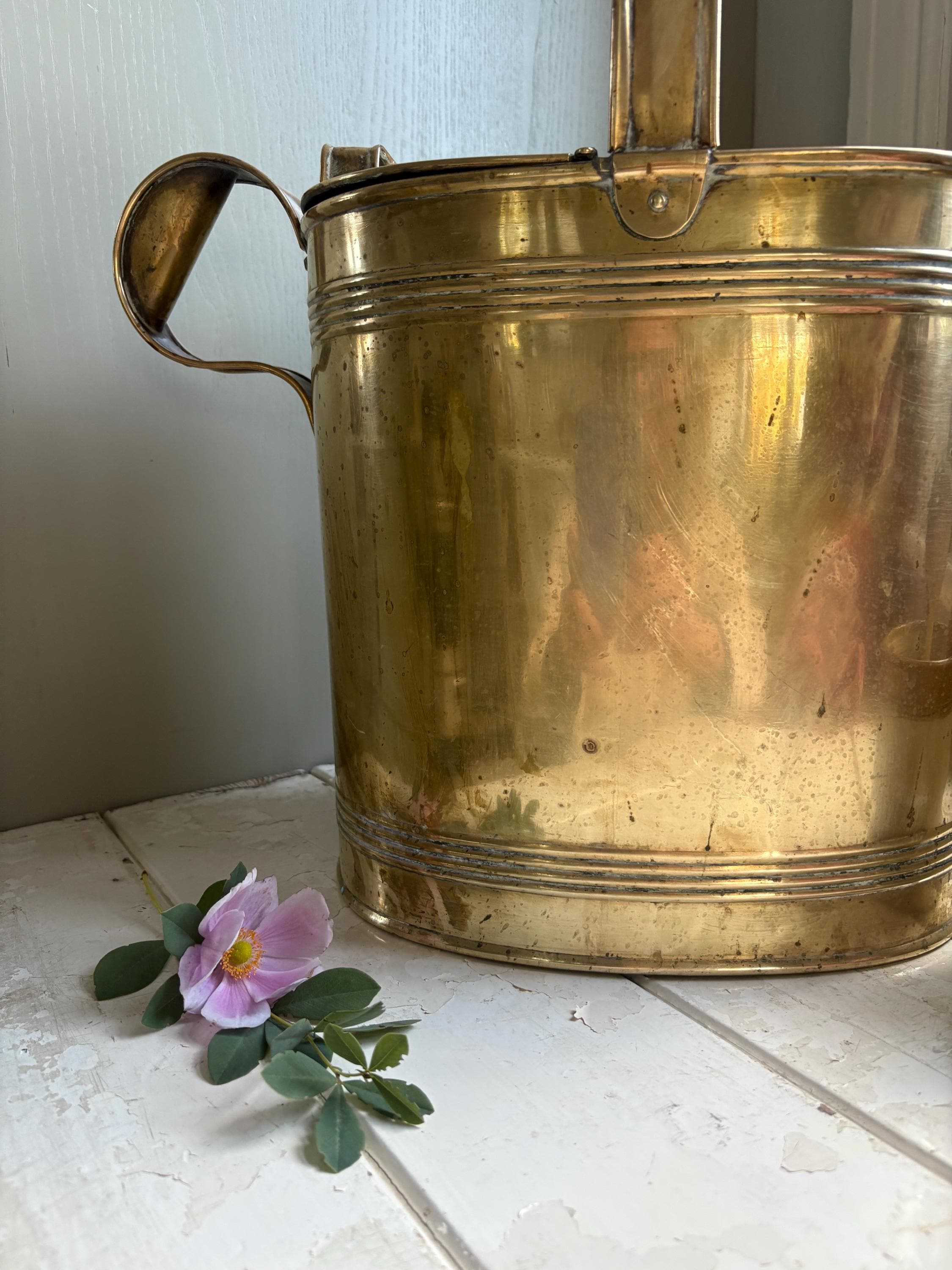 Very Large Brass Hot Water Carrier: Victorian Edwardian Watering Can
