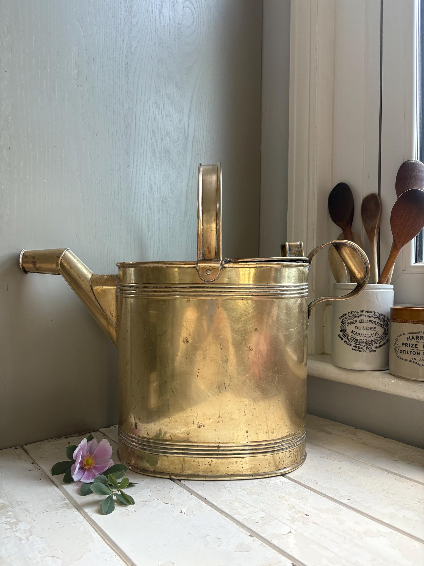 Very Large Brass Hot Water Carrier: Victorian Edwardian Watering Can