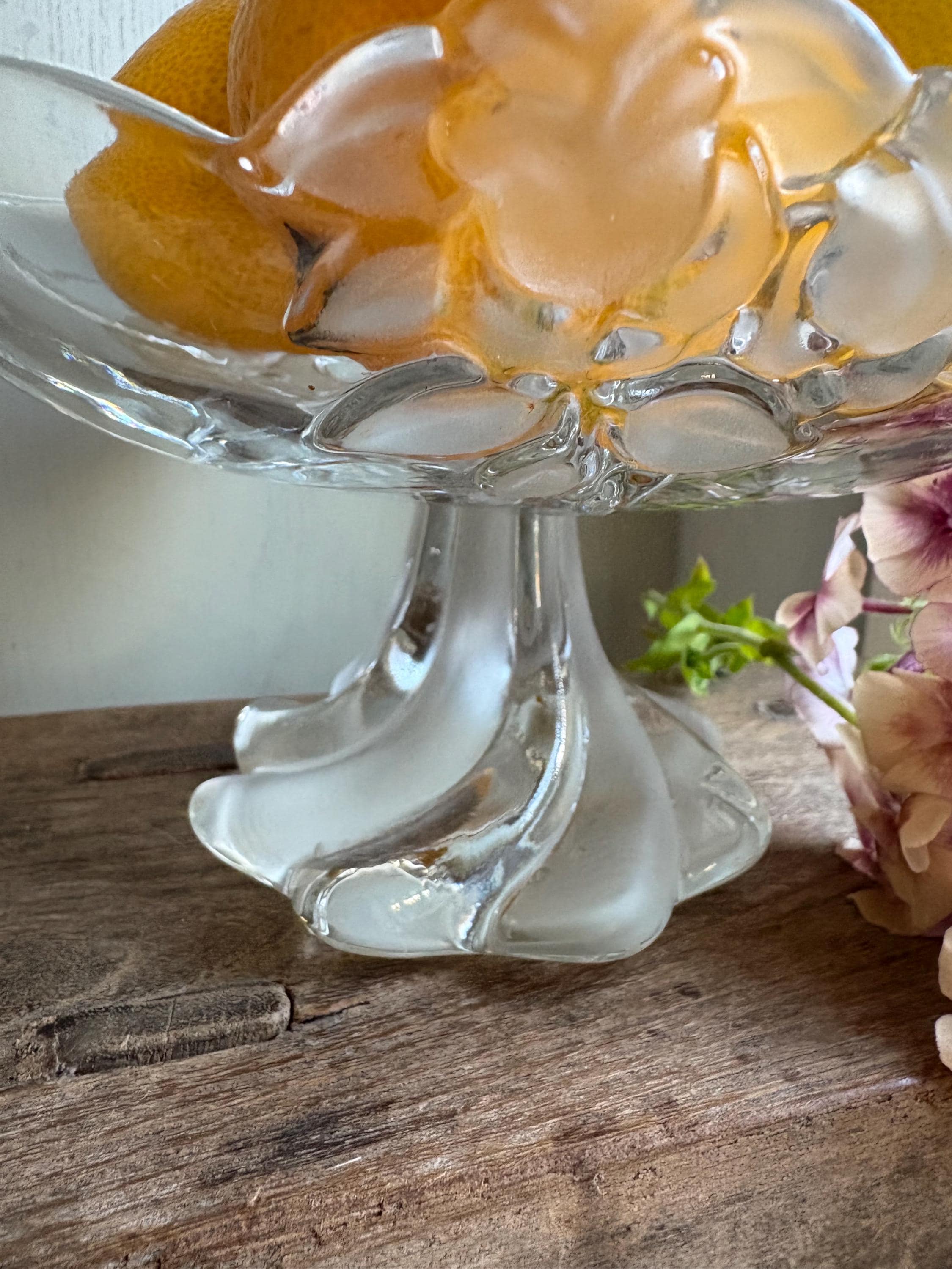 Vintage Frosted Glass Pedestal Bowl: Bon Bon or Fruit Dish