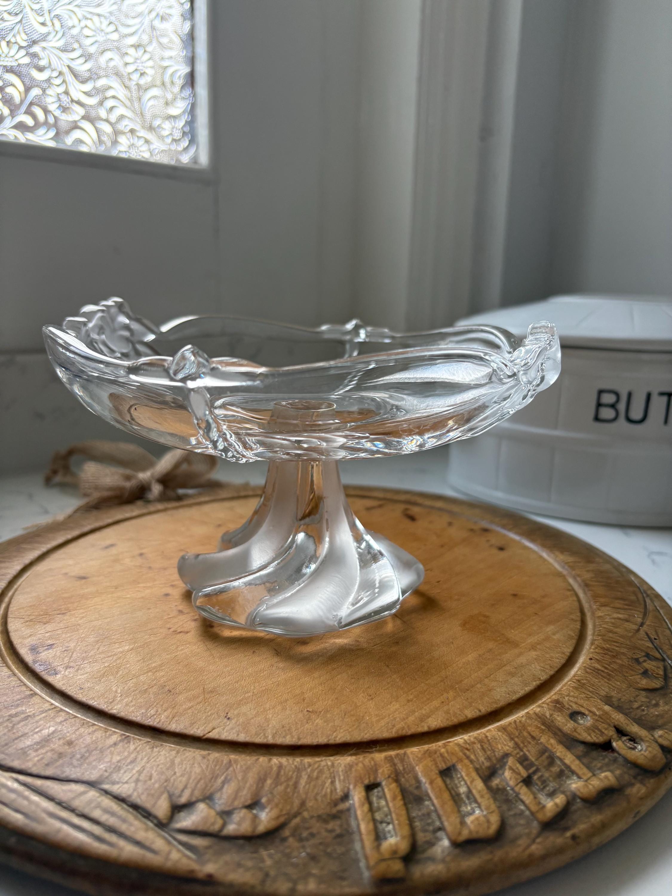 Vintage Frosted Glass Pedestal Bowl: Bon Bon or Fruit Dish