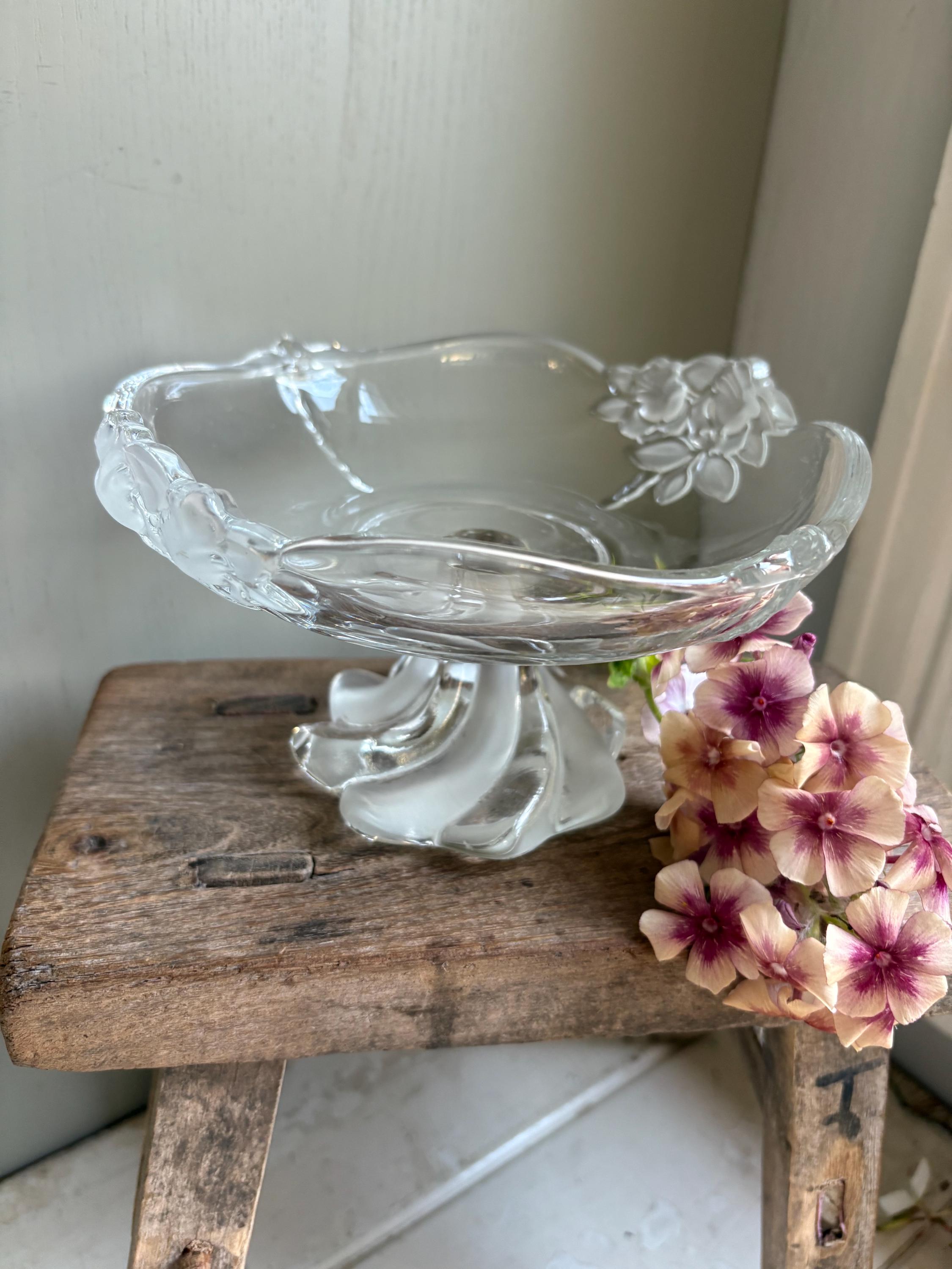 Vintage Frosted Glass Pedestal Bowl: Bon Bon or Fruit Dish