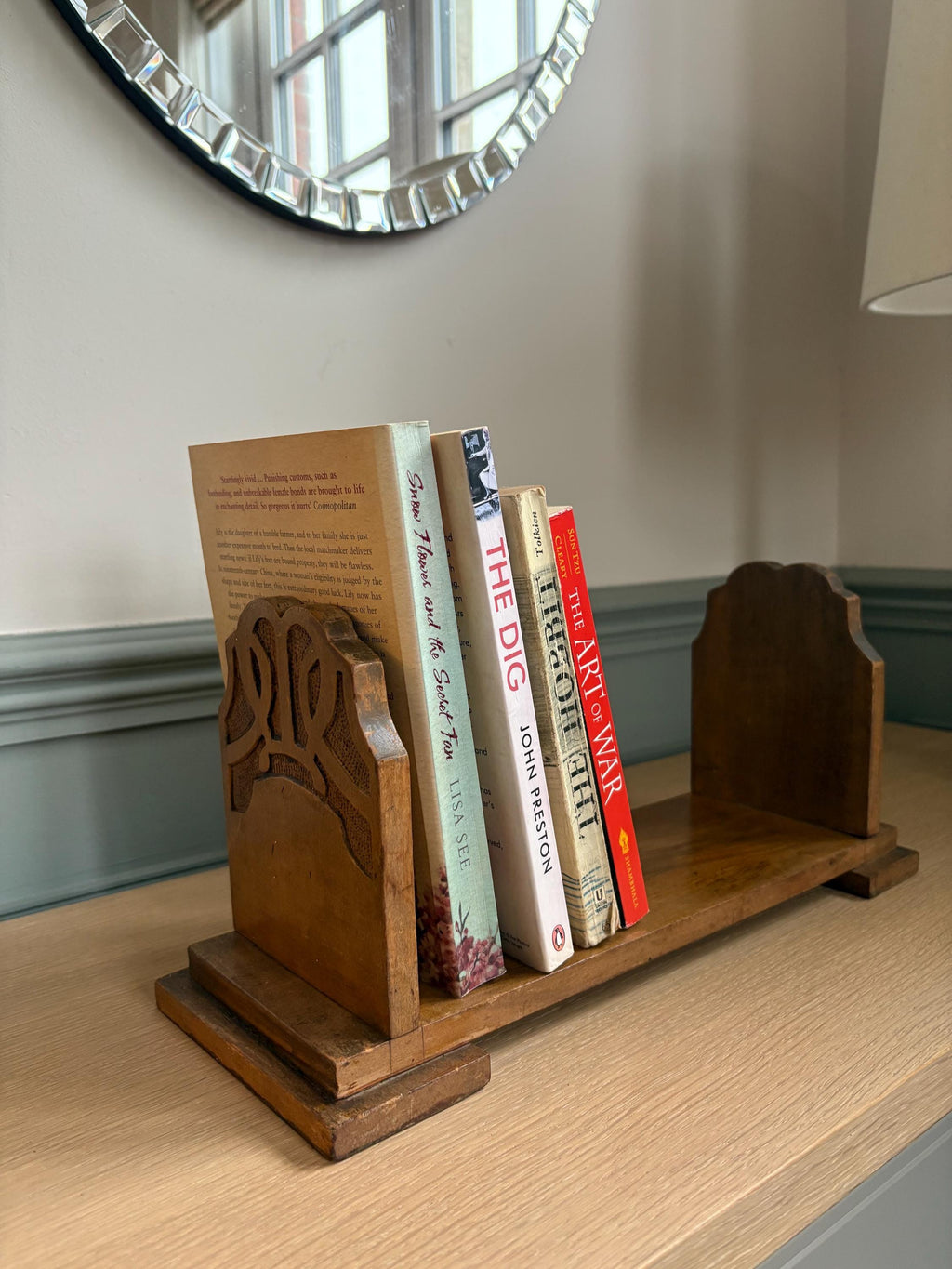 Vintage Oak Book Stand: Art Deco Carved Book Trough