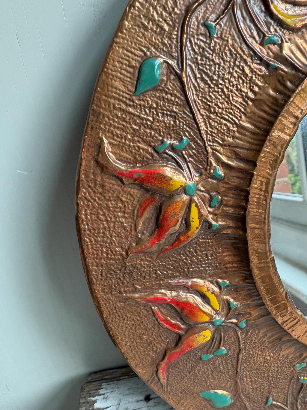 Royal Sable, Art Nouveau Style Copperware mirror.