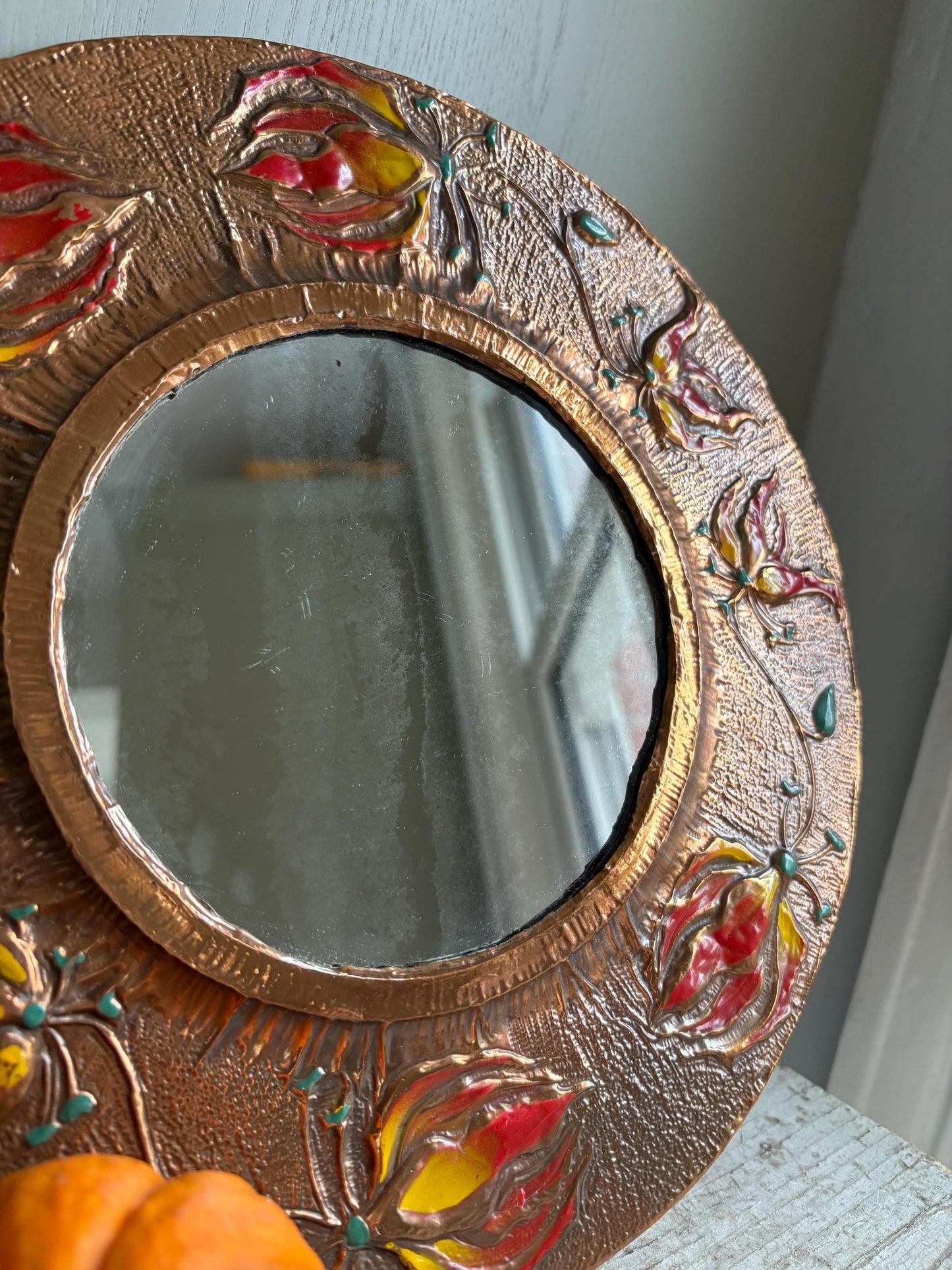 Royal Sable, Art Nouveau Style Copperware mirror.