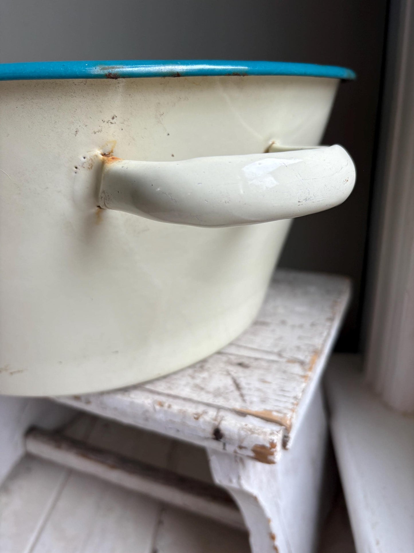 Large Two Handled Enamelware Bowl, Planter