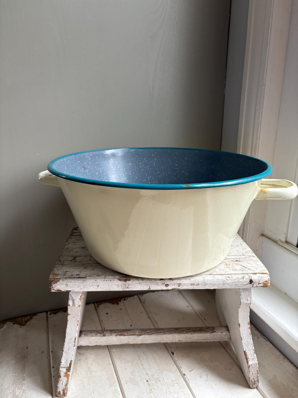 Large Two Handled Enamelware Bowl, Planter