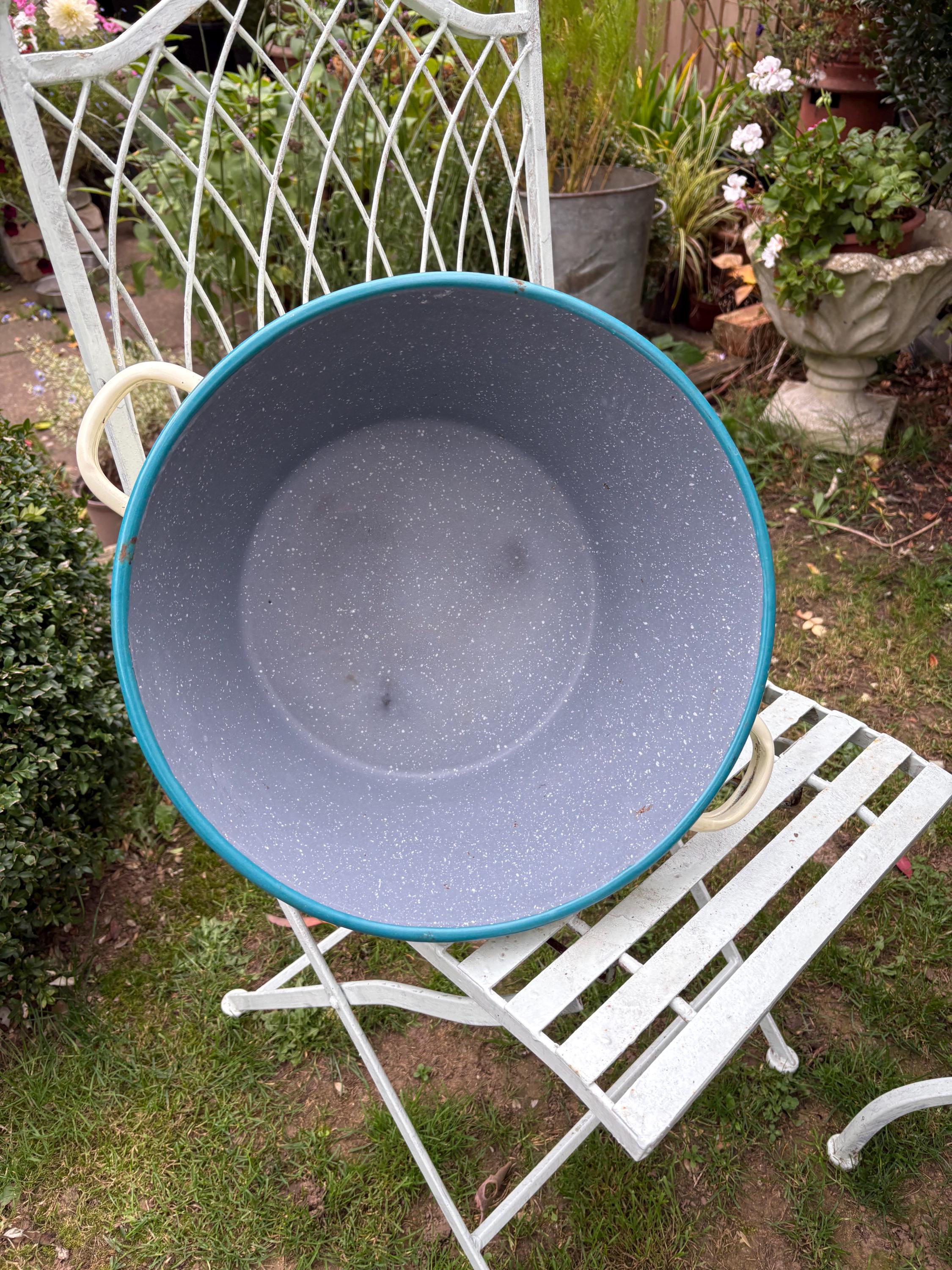 Large Two Handled Enamelware Bowl, Planter