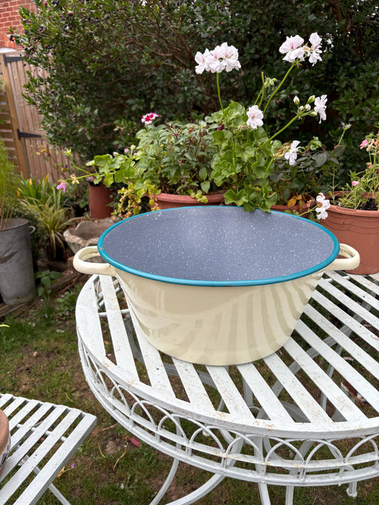 Large Two Handled Enamelware Bowl, Planter