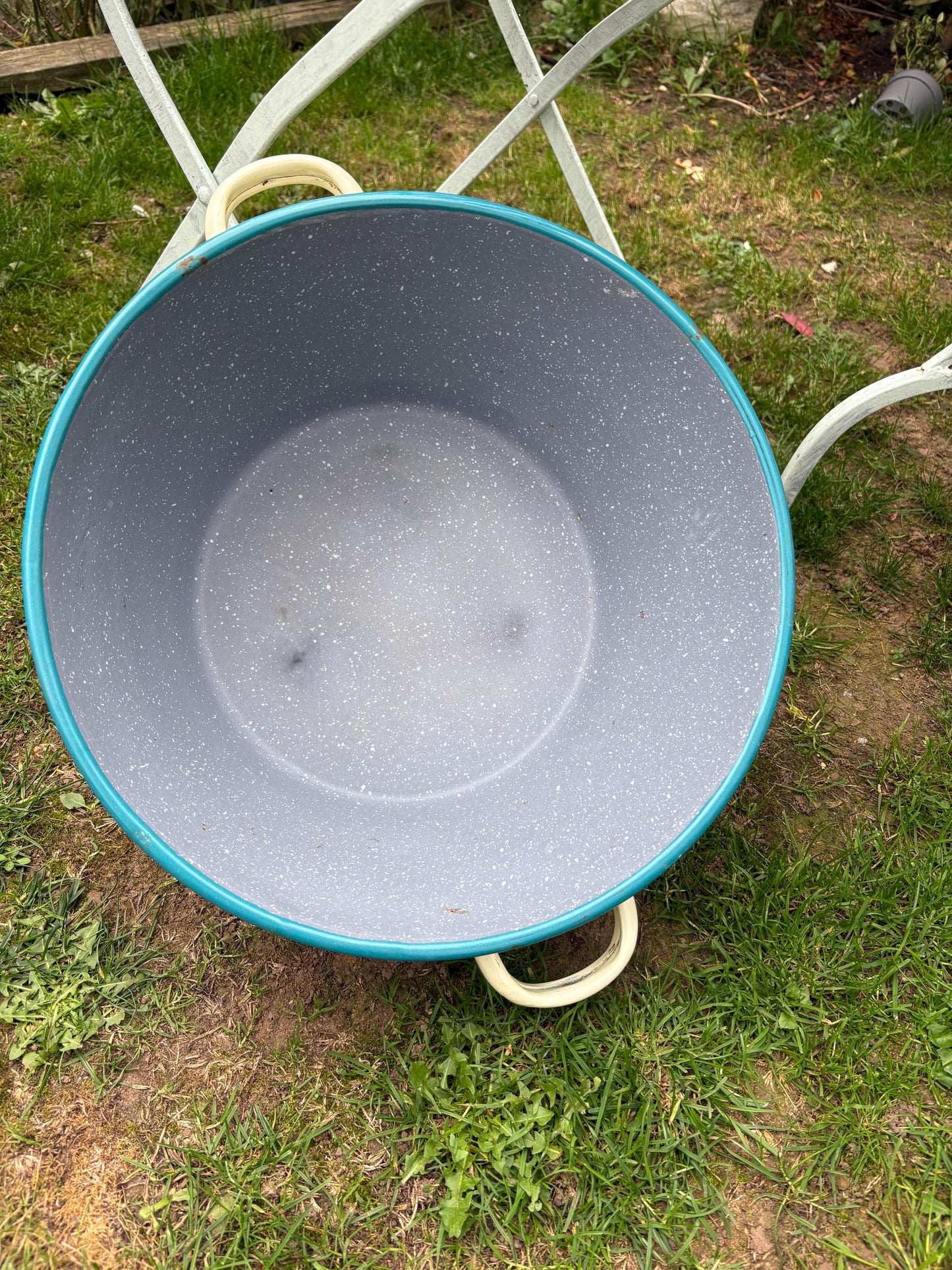 Large Two Handled Enamelware Bowl, Planter