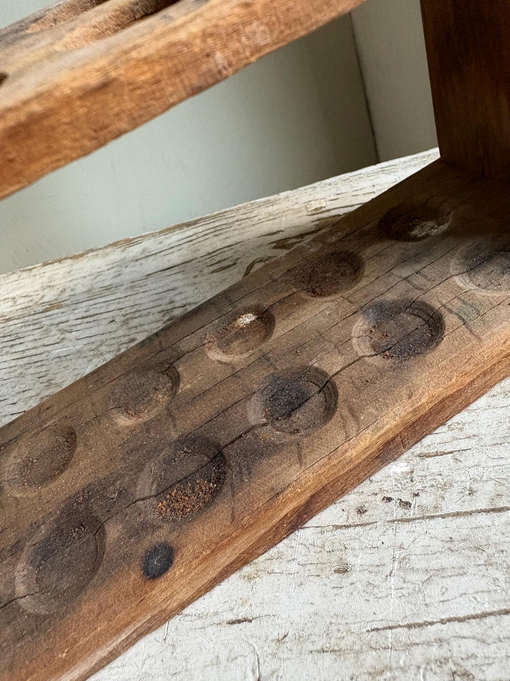 Vintage Wooden Test Tube Holder, Rustic Vase Display