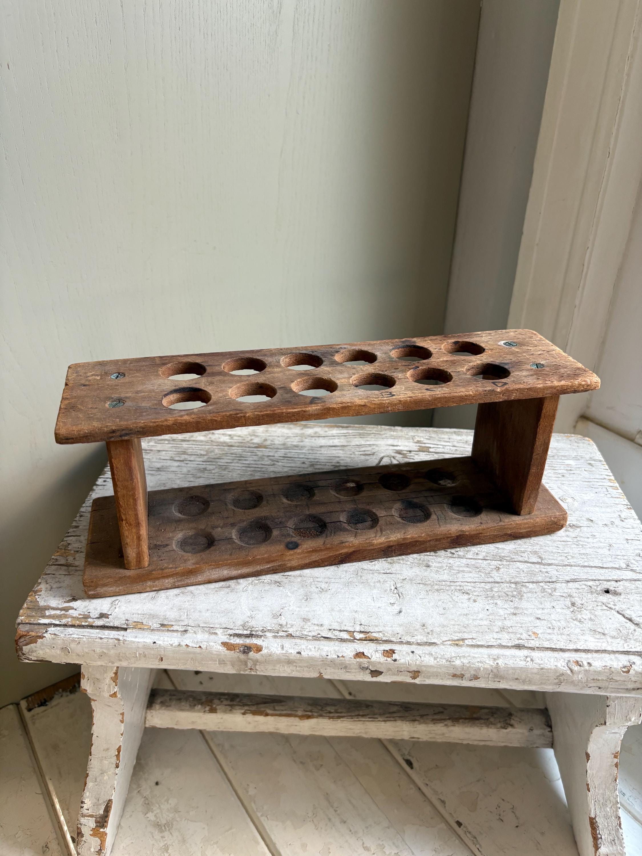 Vintage Wooden Test Tube Holder, Rustic Vase Display