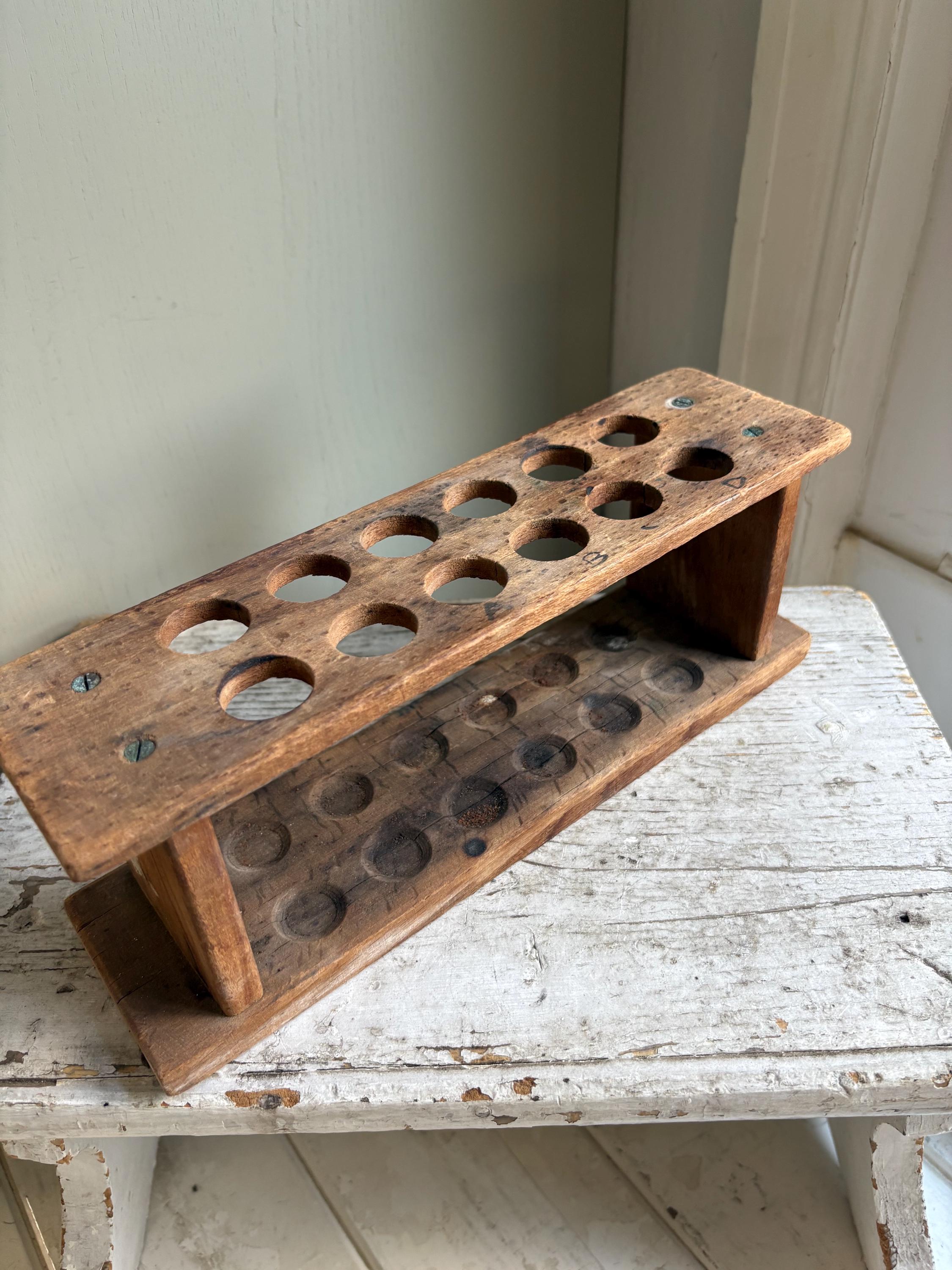 Vintage Wooden Test Tube Holder, Rustic Vase Display