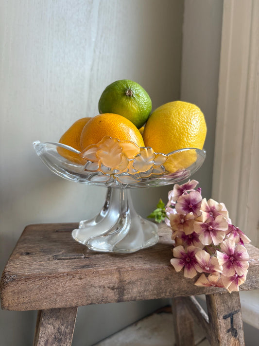 Vintage Frosted Glass Pedestal Bowl: Bon Bon or Fruit Dish