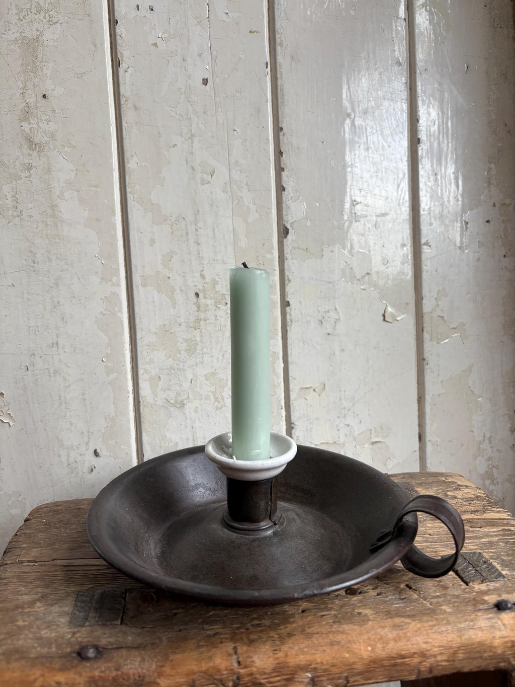 Vintage metal candle holder, Chamberstick holder.