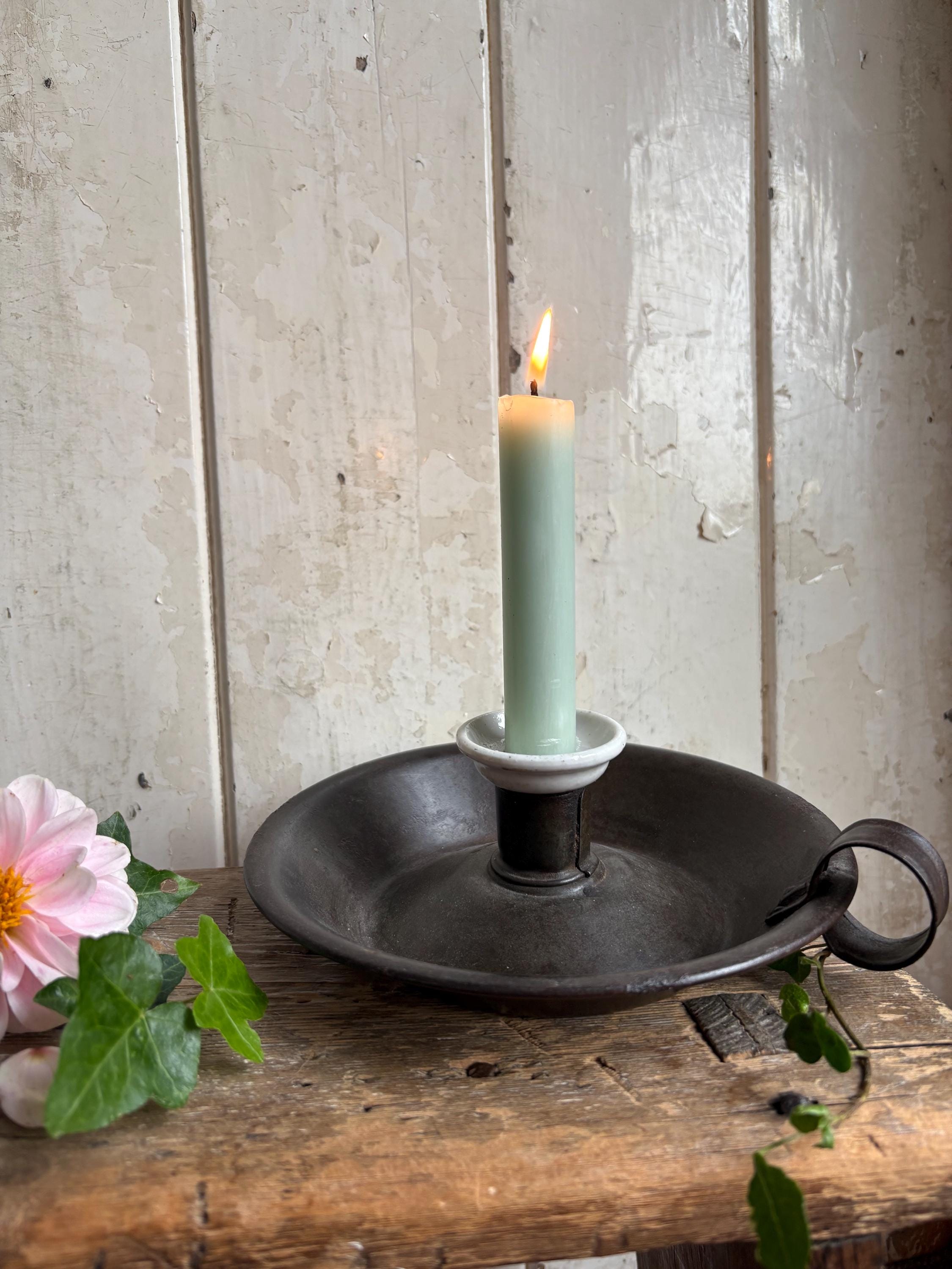 Vintage metal candle holder, Chamberstick holder.