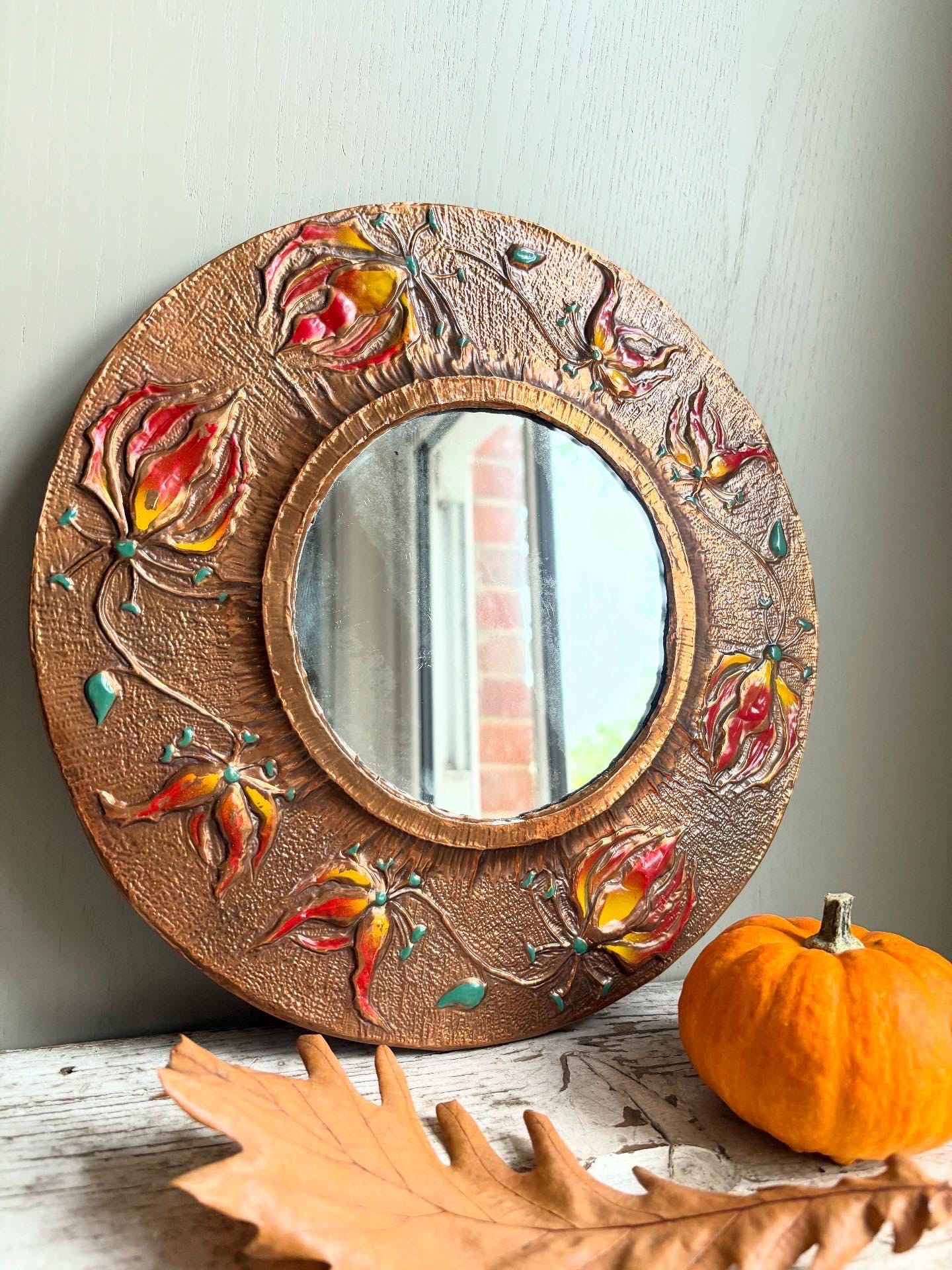 Royal Sable, Art Nouveau Style Copperware mirror.