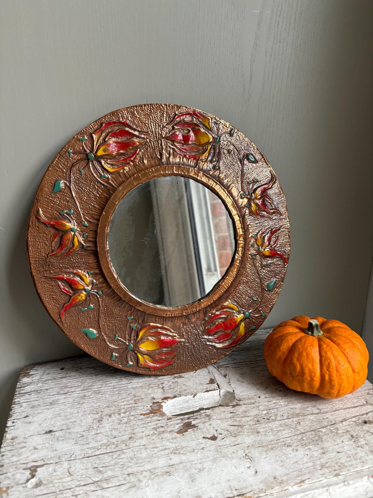 Royal Sable, Art Nouveau Style Copperware mirror.