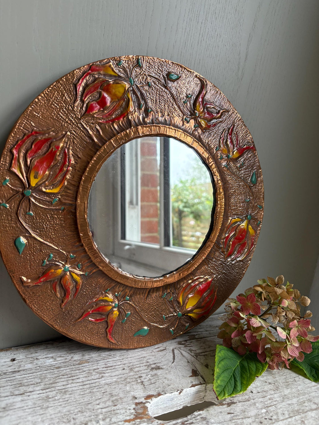 Royal Sable, Art Nouveau Style Copperware mirror.